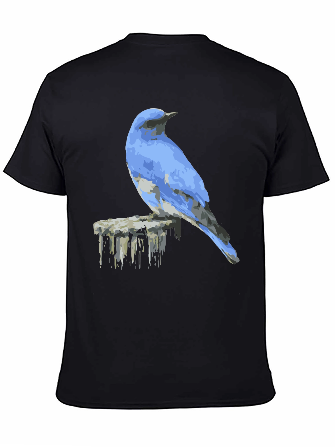 Black Blue Bird on Post Graphic Tee - Black view 4