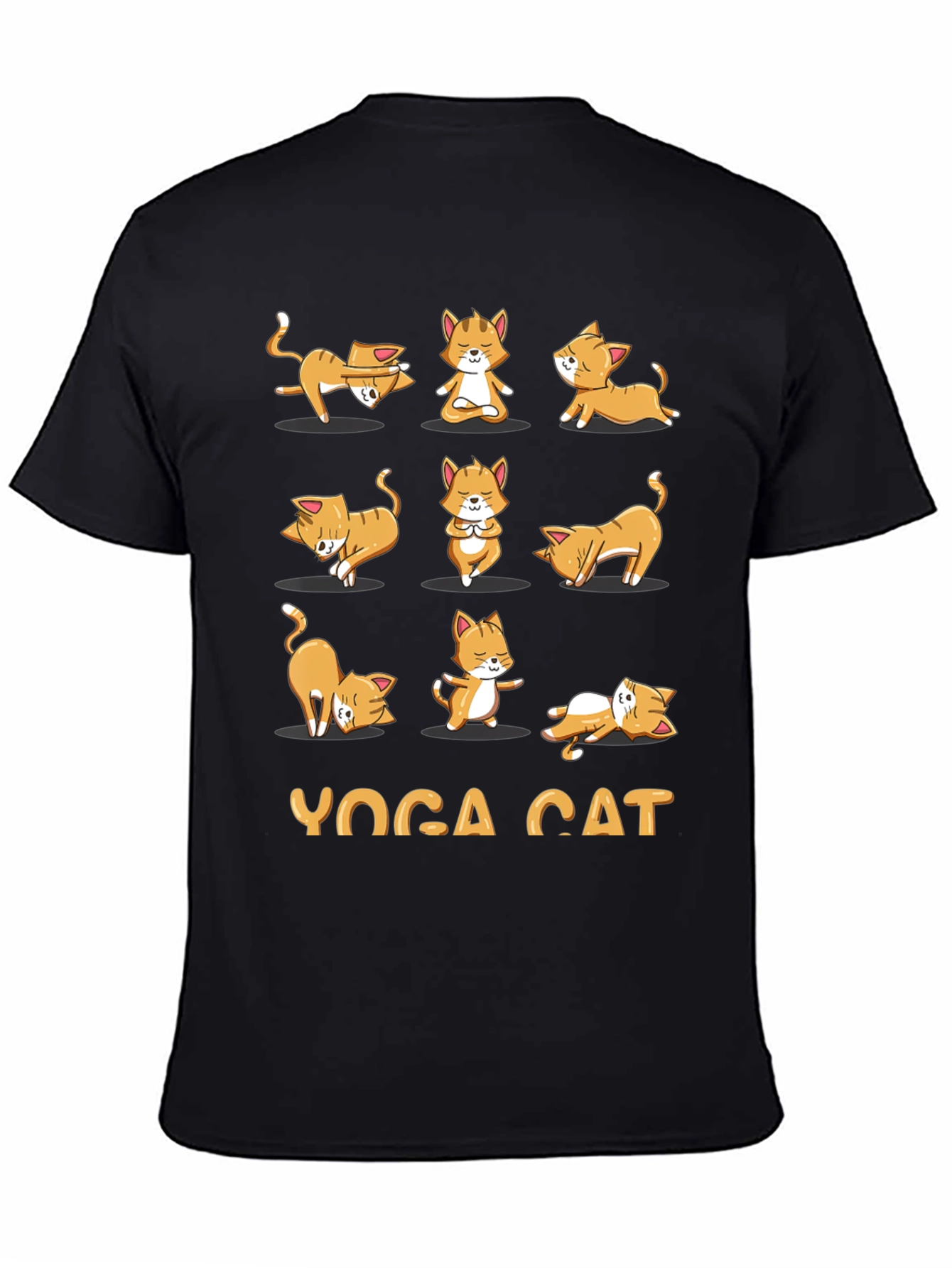 Black Yoga Cat Graphic T-Shirt - Black Cotton Tee view 4
