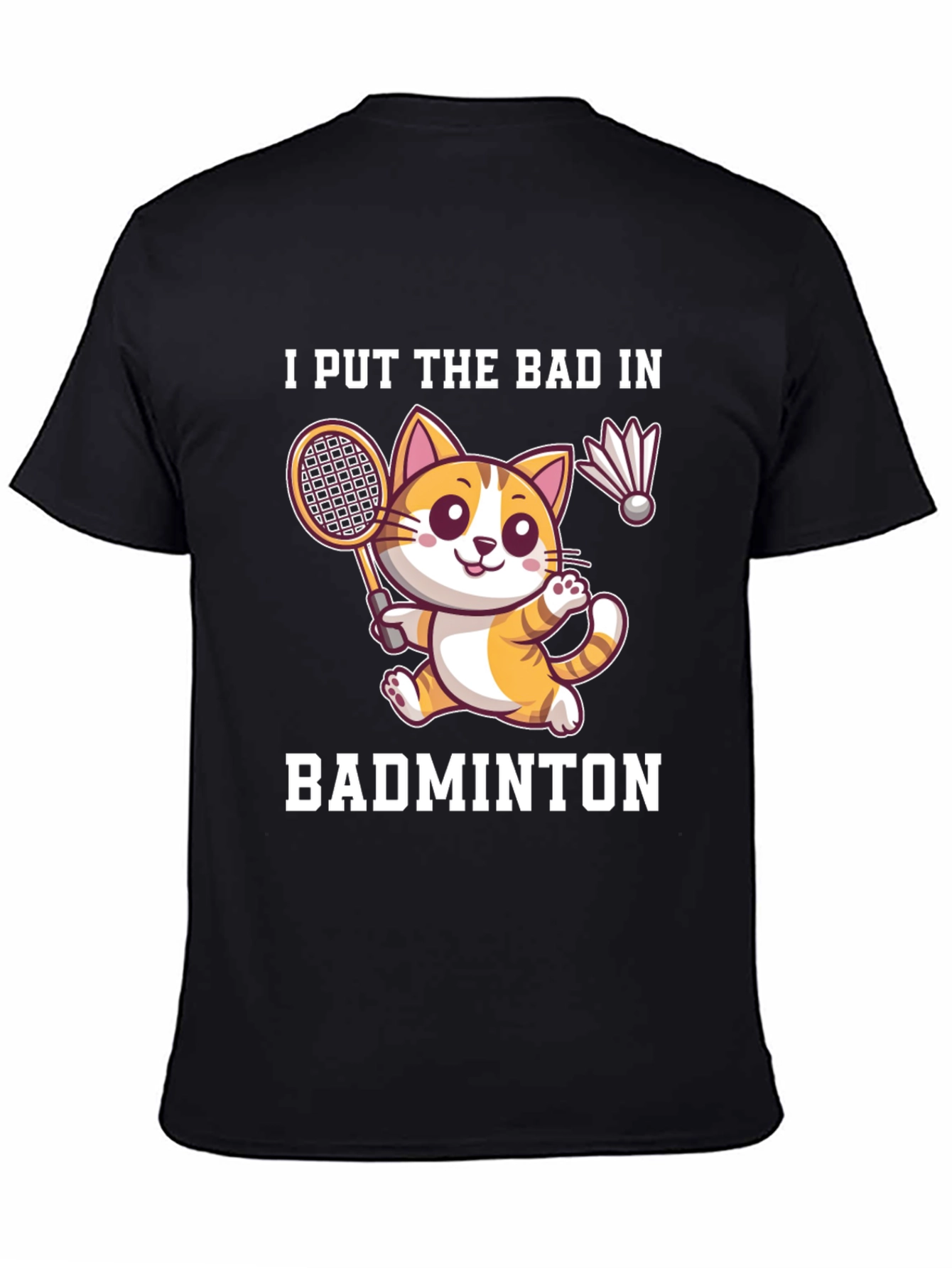 Black Badminton Cat Graphic Tee - Funny Sport Shirt view 4