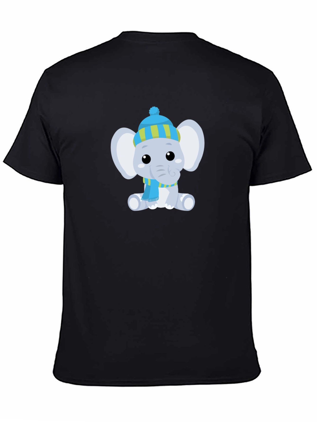 Black Cute Elephant with Hat Graphic Tee view 4