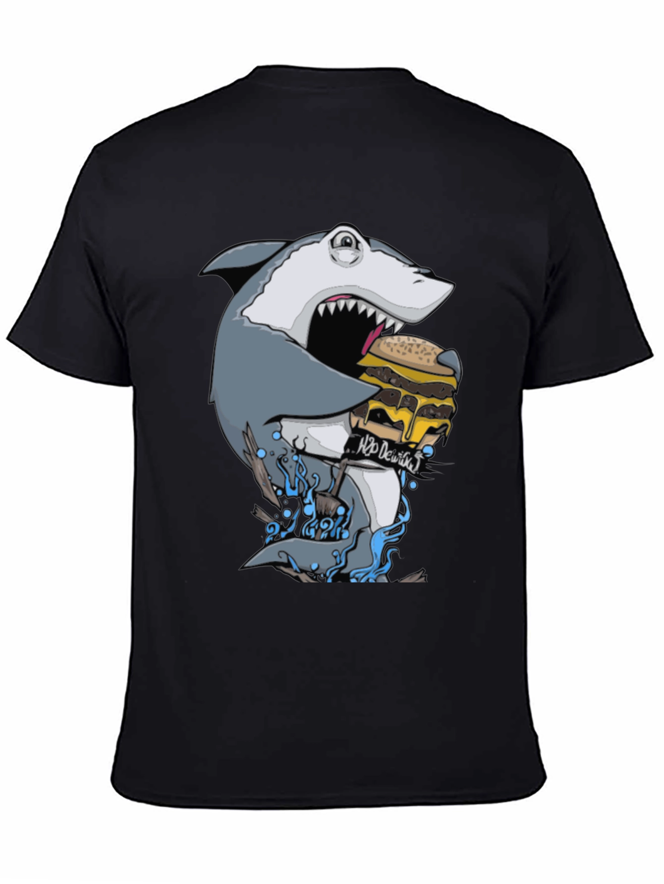 Black Shark Burger Graphic Tee - Black Cotton view 4