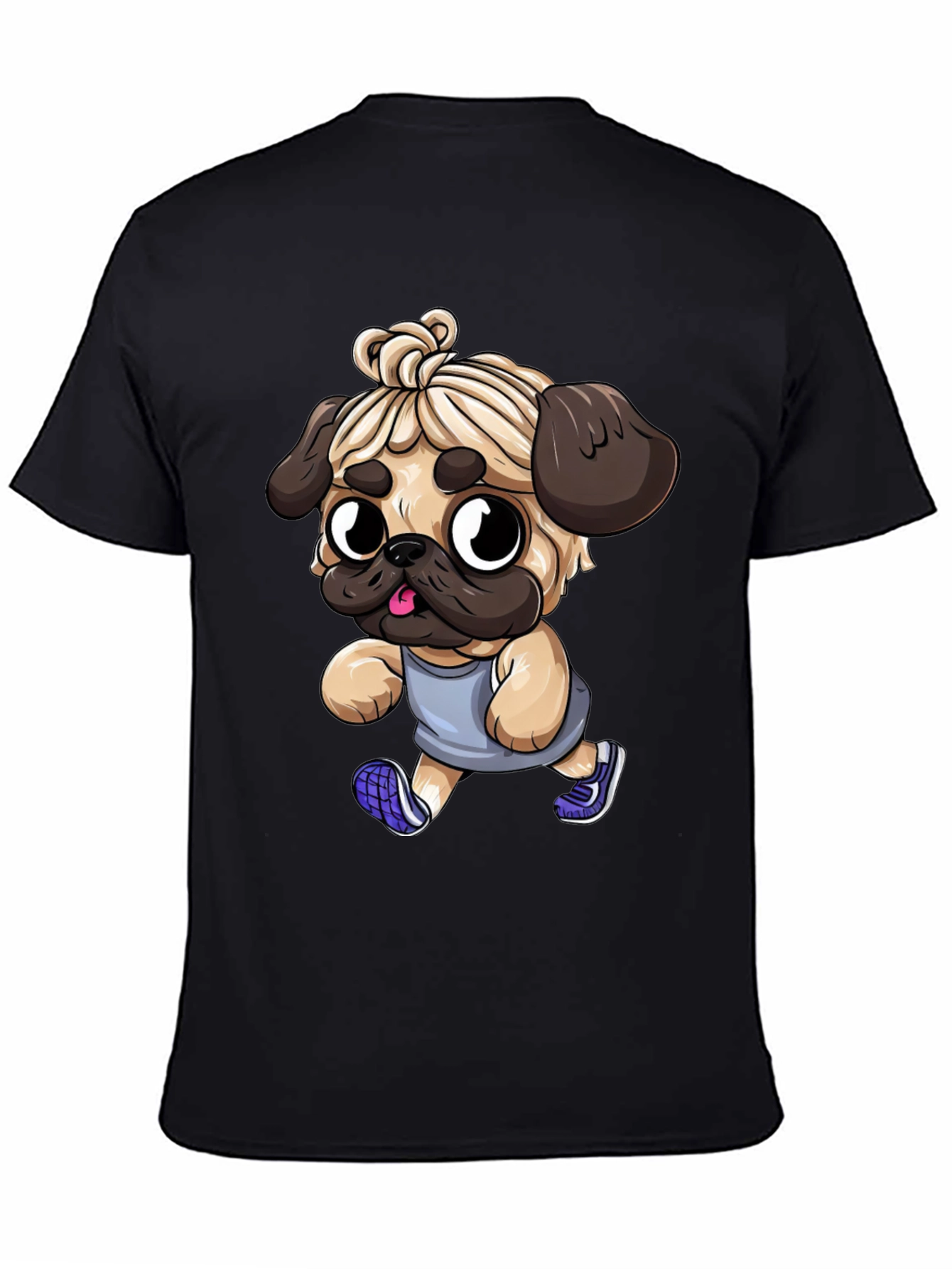 Black Funny Pug Jogger Tee - Men's Black T-Shirt view 4