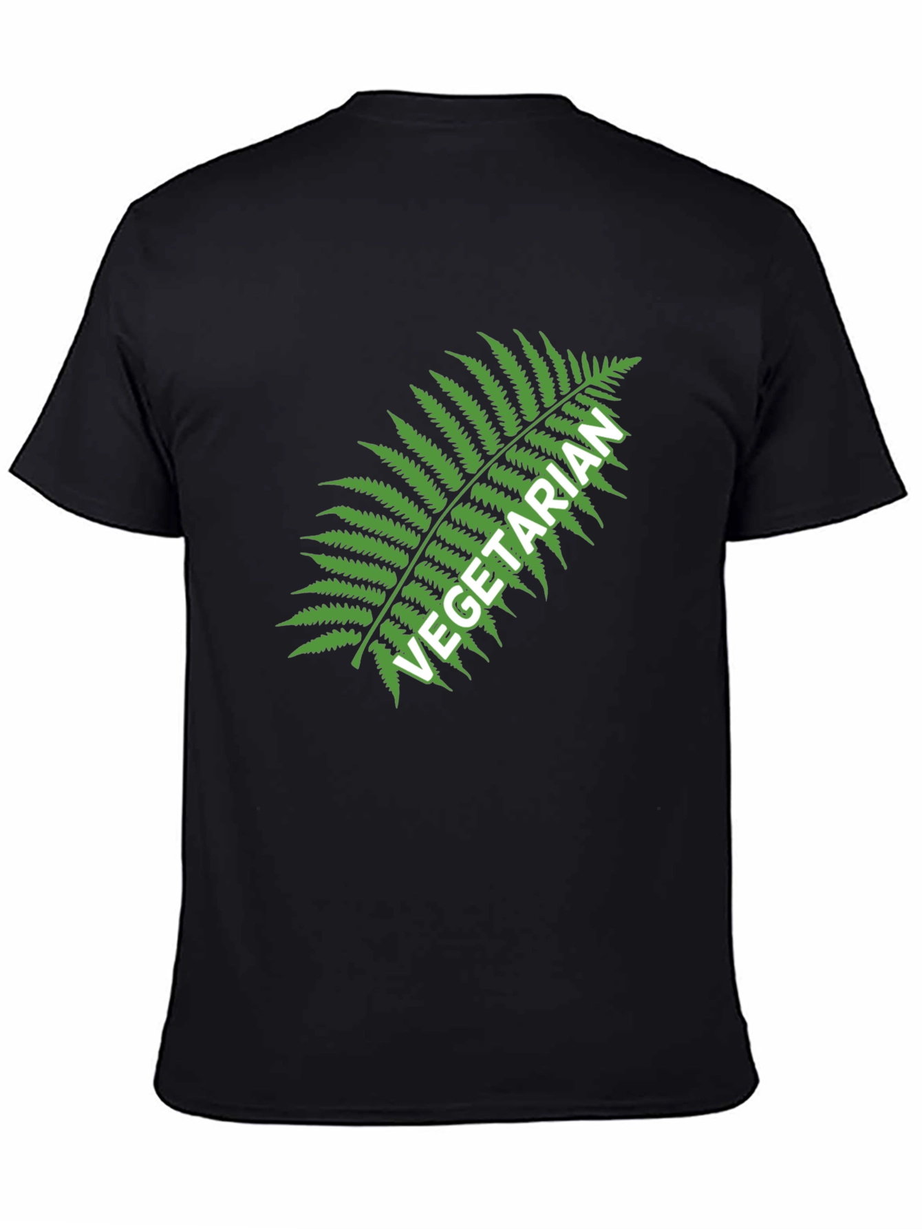 Black Vegetarian Fern Graphic Tee - Black Cotton T-Shirt view 4