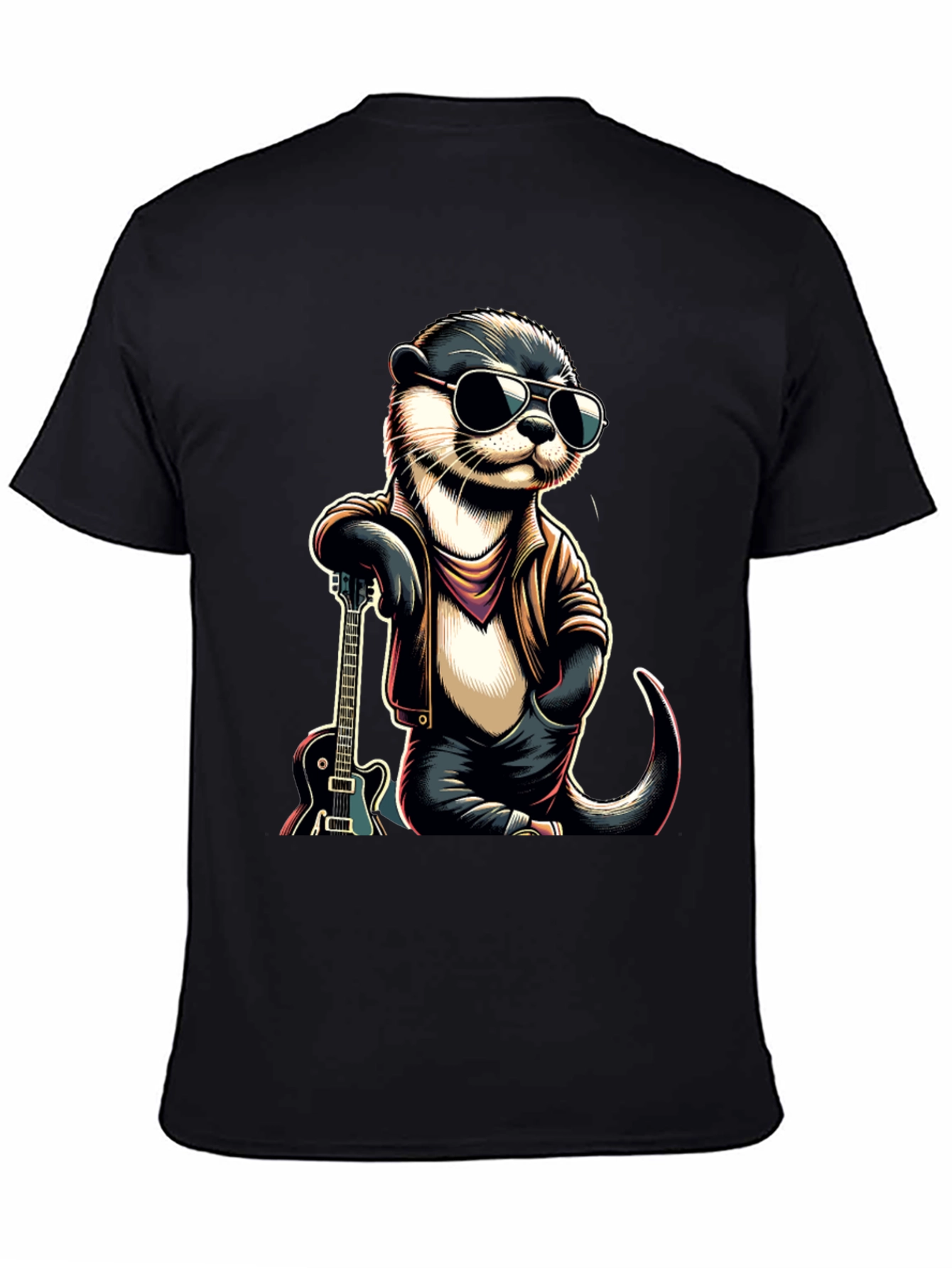 Black Cool Otter Guitarist Graphic Tee view 4