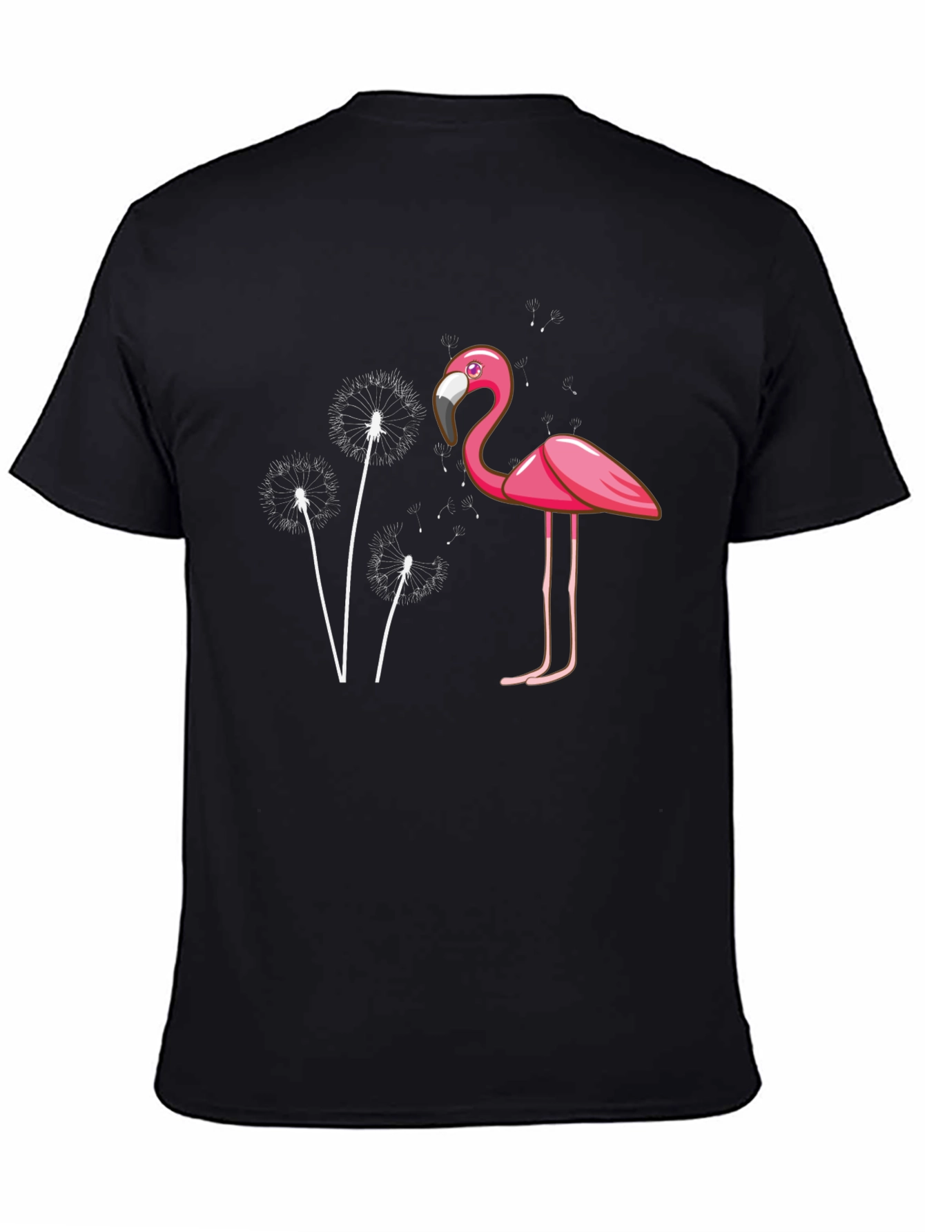 Black Flamingo Dandelion Graphic Tee - Trendy Black T-Shirt view 4