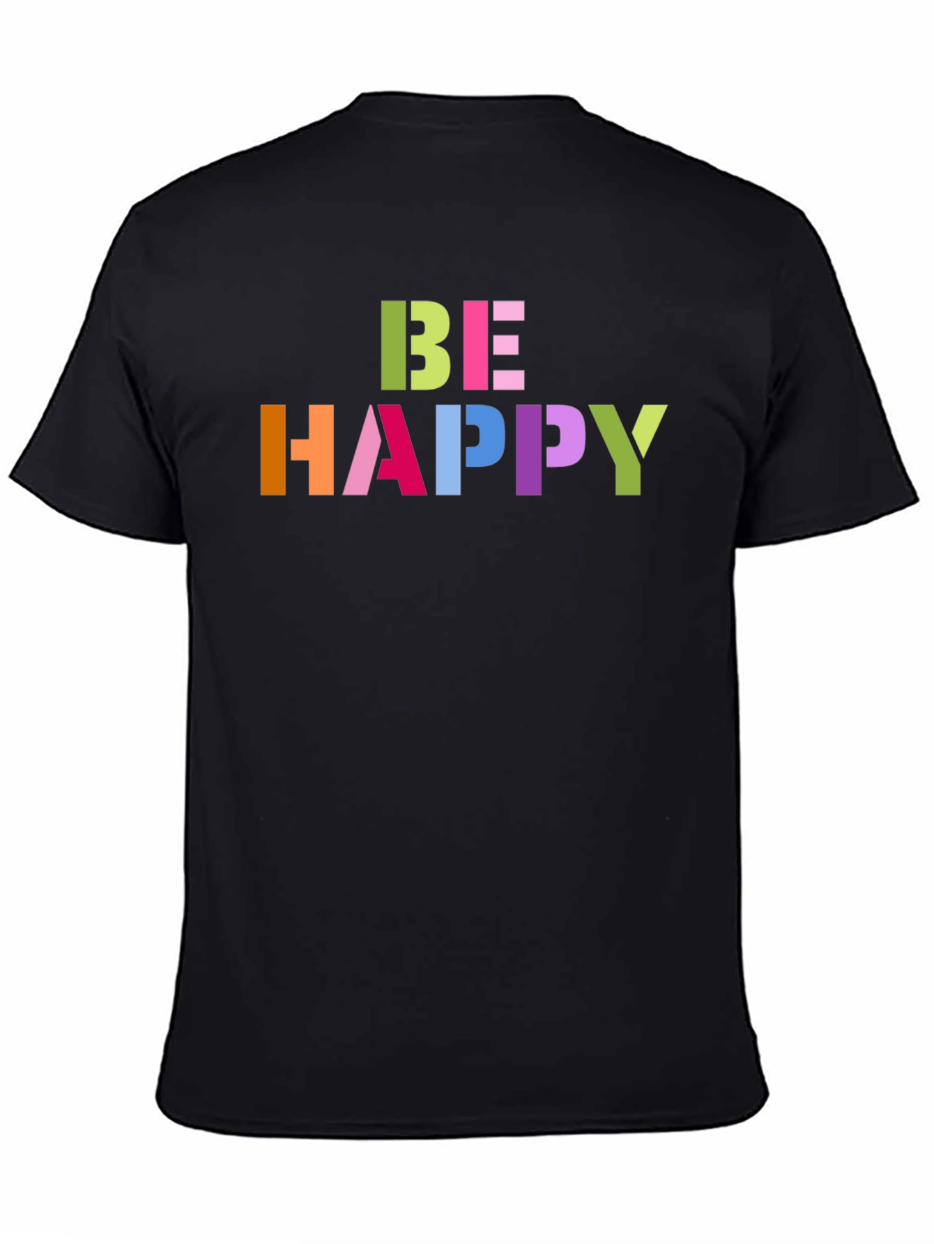 Black Be Happy Graphic Tee - Colorful Lettering, Black T-Shirt view 4