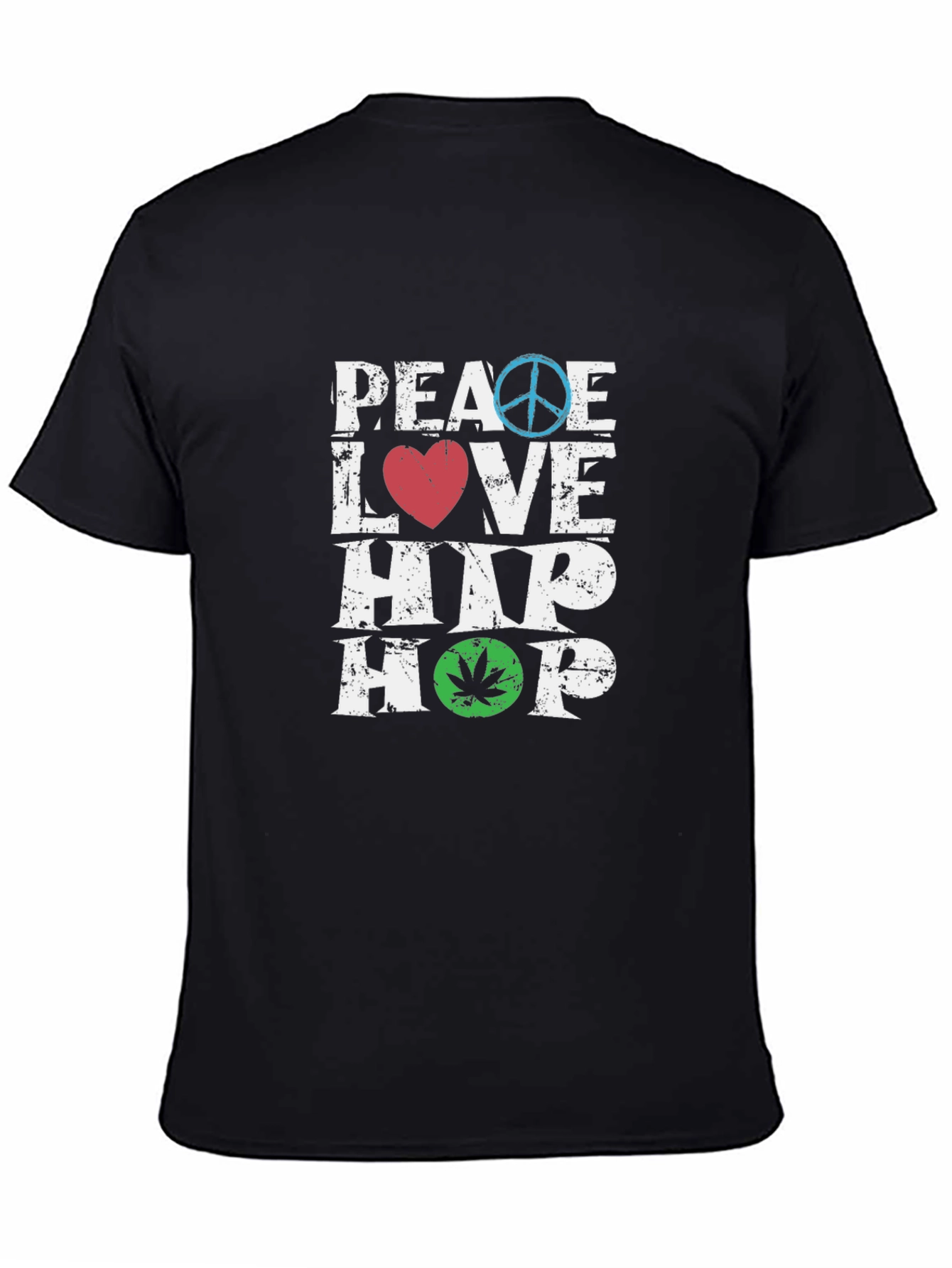Black Peace Love Hip Hop T-Shirt - Graphic Print Crew Neck Tee view 4