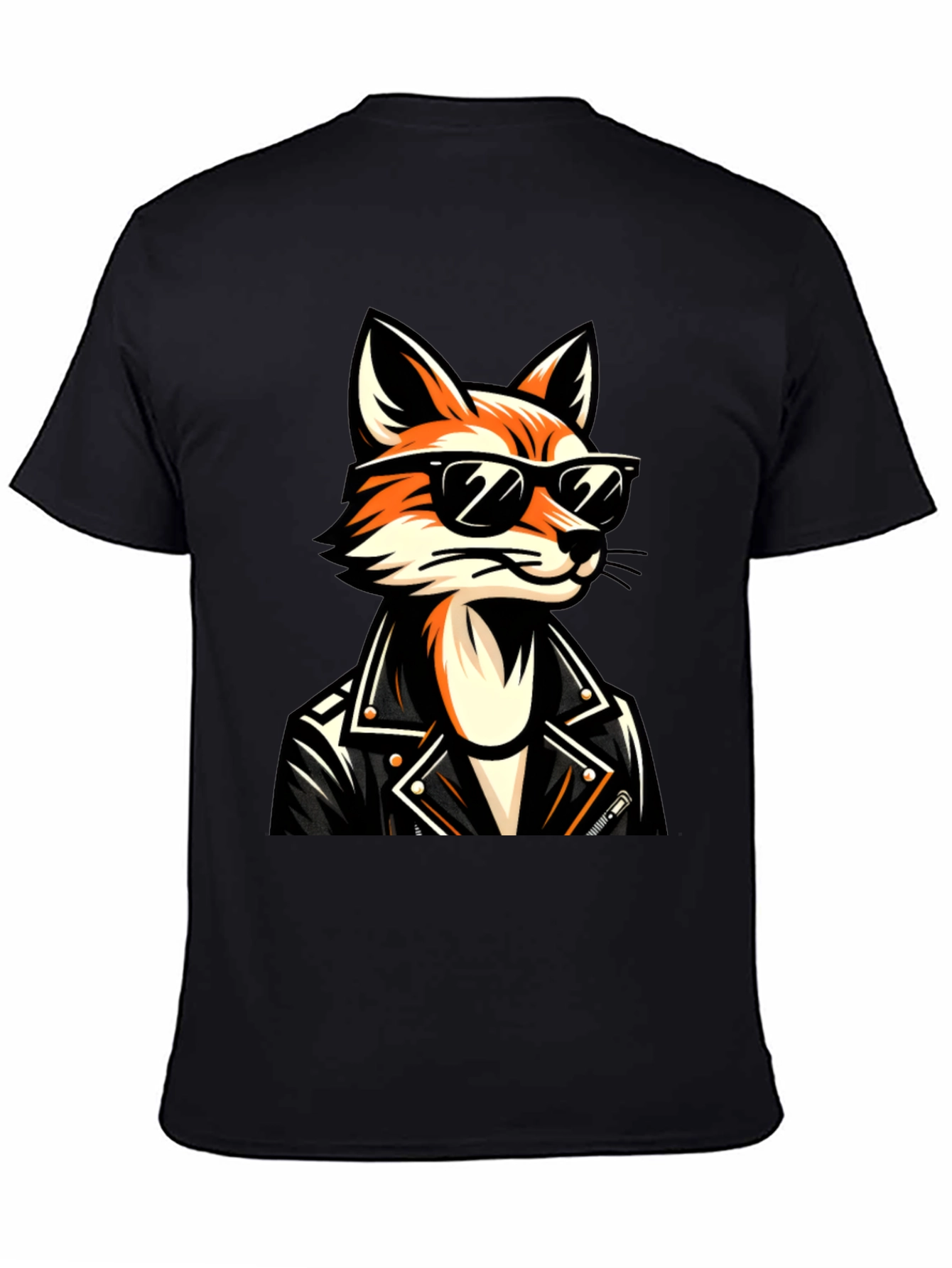 Black Cool Fox Graphic Tee - Black Cotton T-Shirt view 4