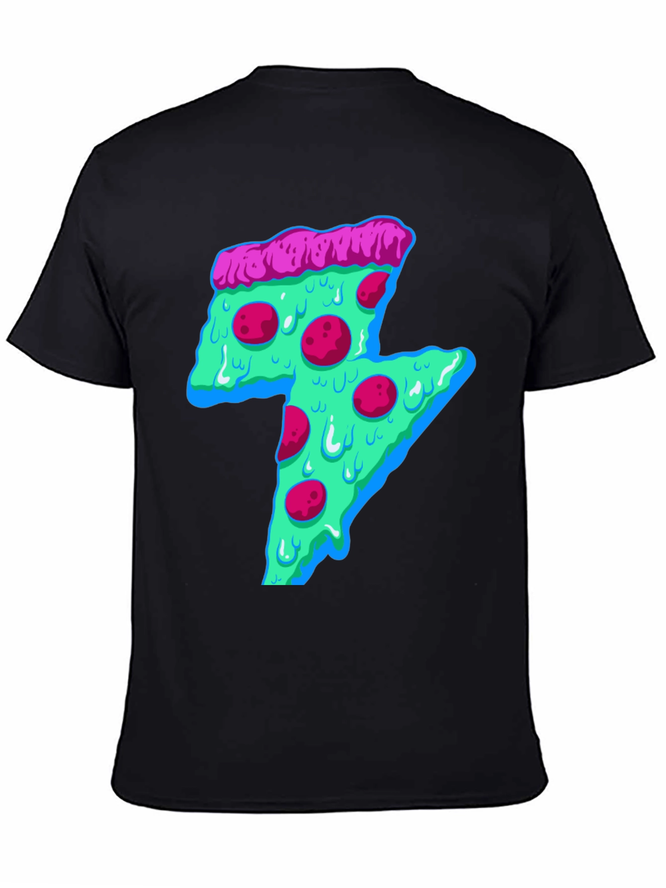 Black Neon Pizza Lightning Bolt Graphic Tee view 4