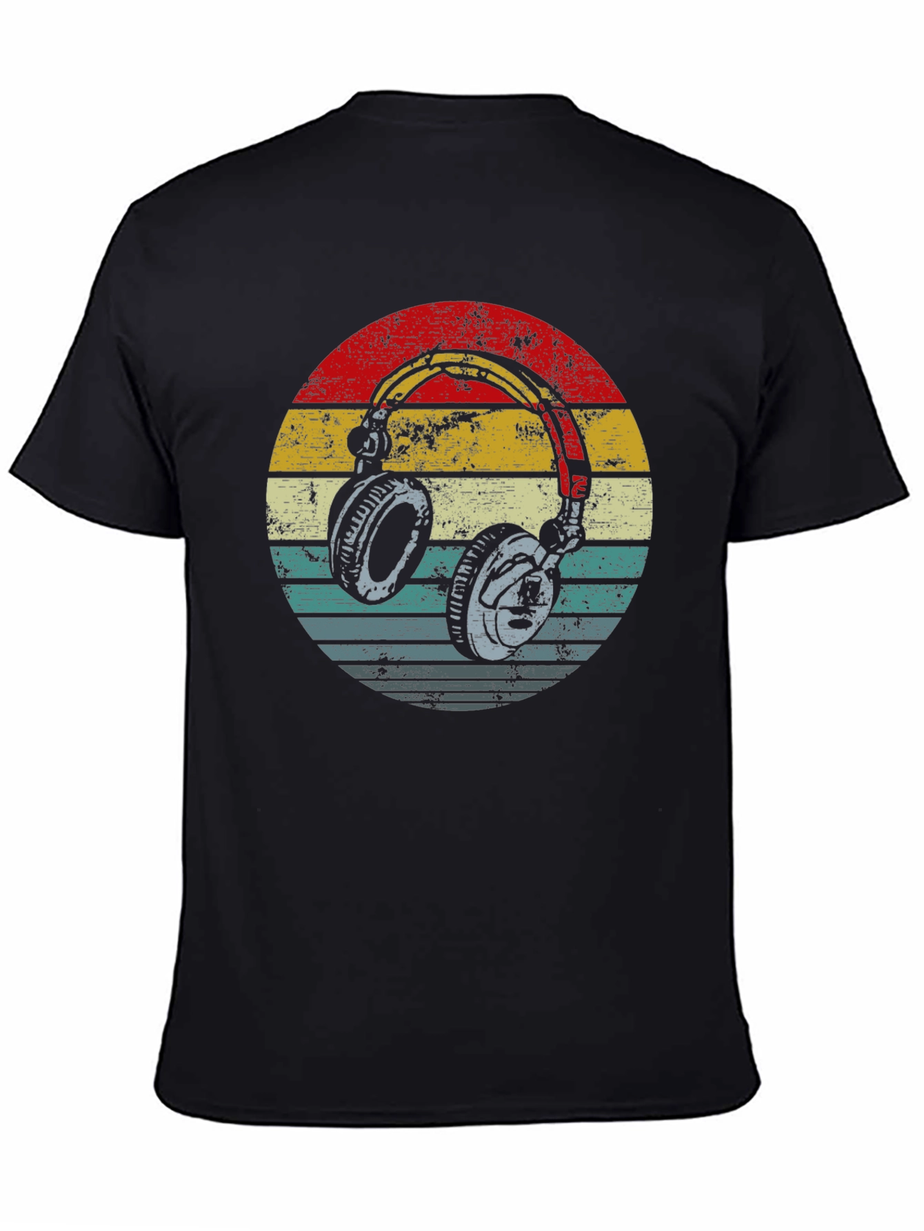 Black Retro Headphones Graphic Tee - Black view 4