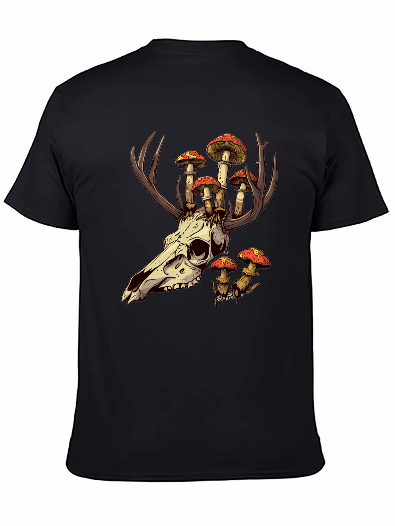 Black Skull and Mushroom T-Shirt - Unique Graphic Tee view 4