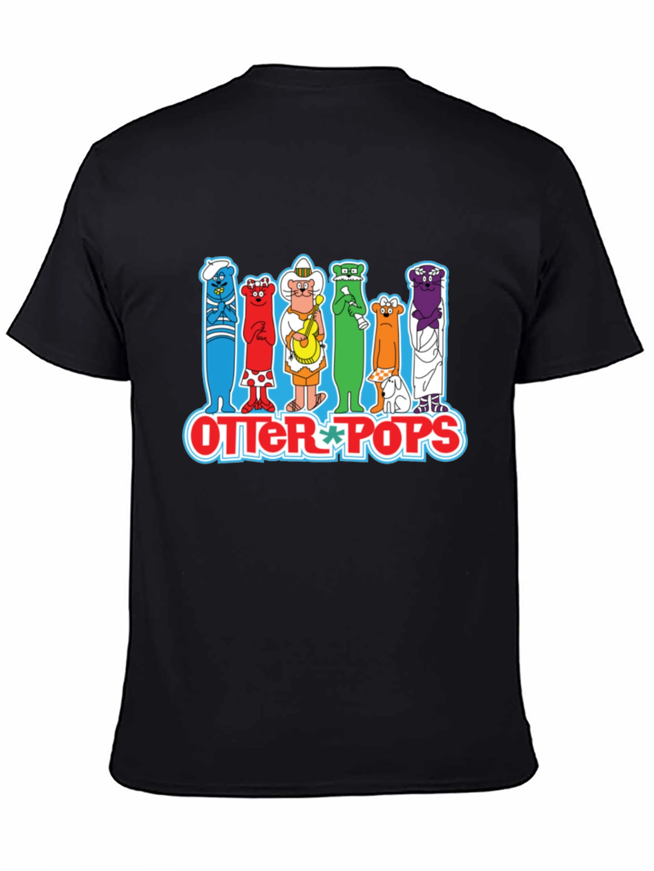 Black Otter Pops Graphic T-Shirt Black Cotton Crew Neck view 4