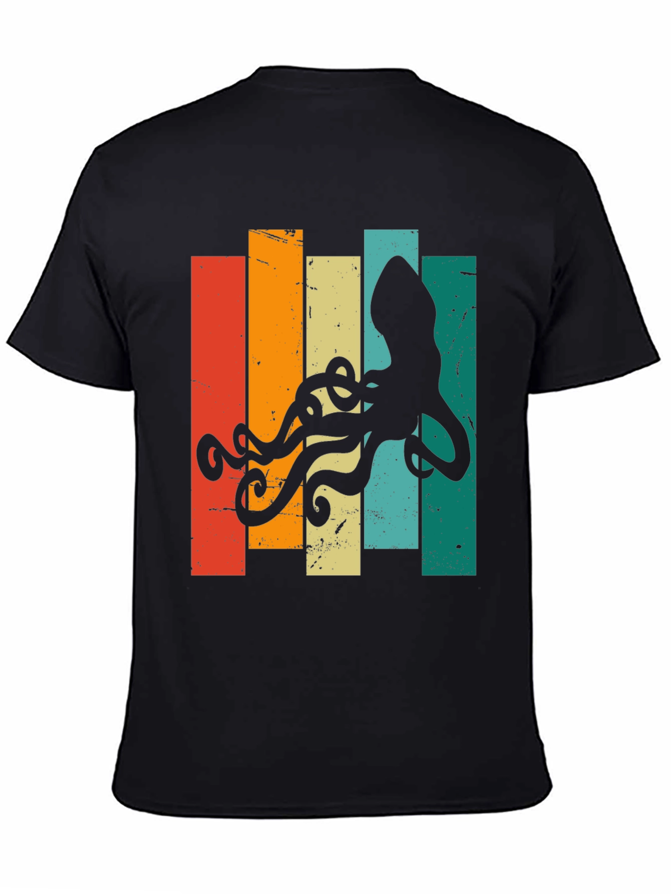 Black Retro Octopus Graphic T-Shirt - Vintage Sea Life Tee view 4