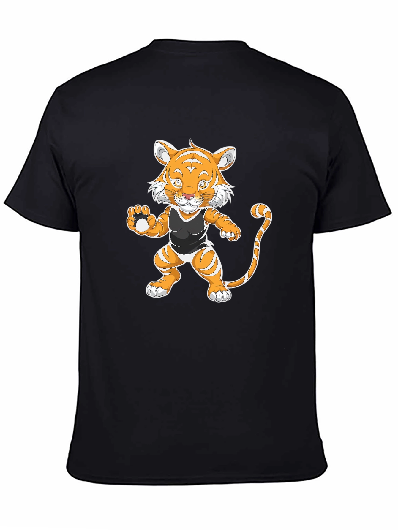 Black Cartoon Tiger Graphic Tee - Black view 4