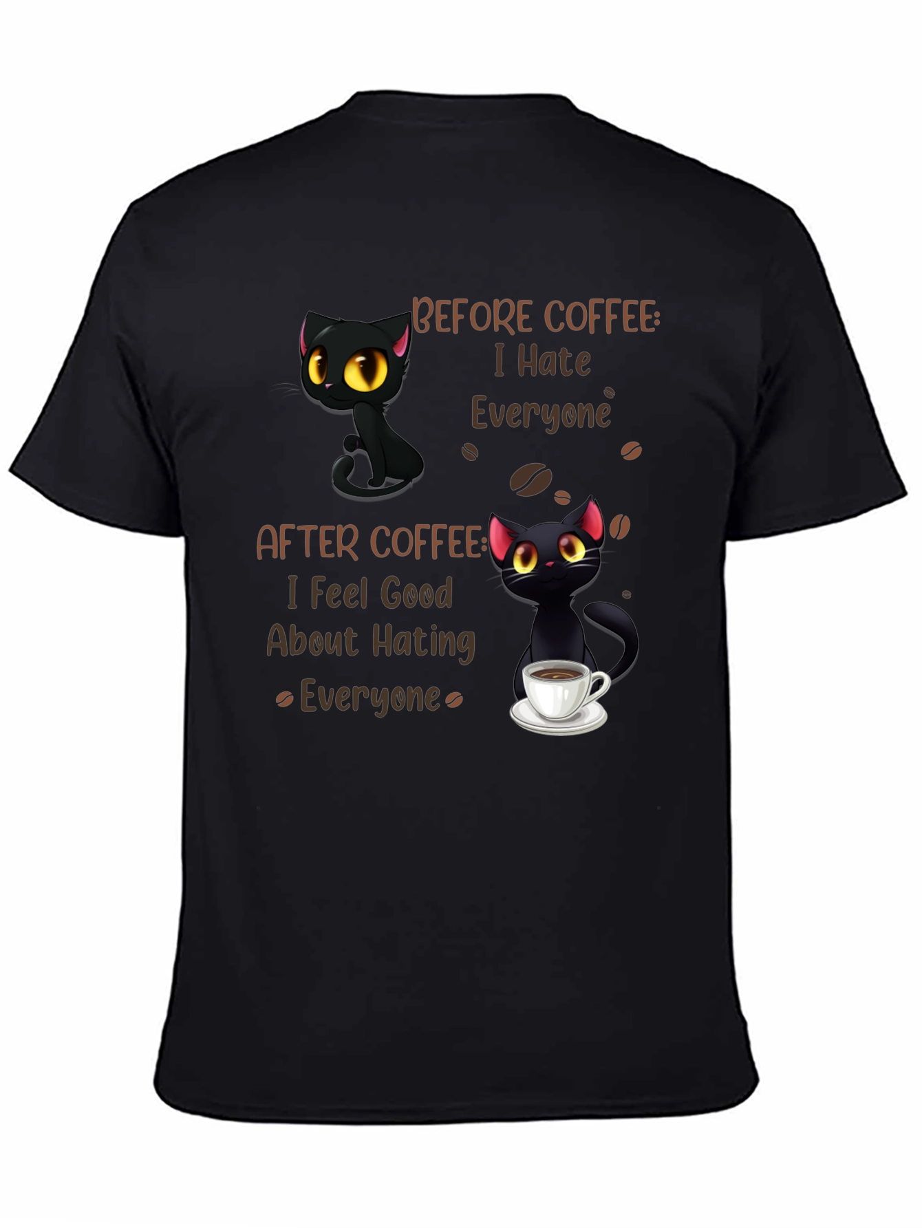 Black Coffee Cat T-Shirt - I Hate Everyone Funny Tee view 4
