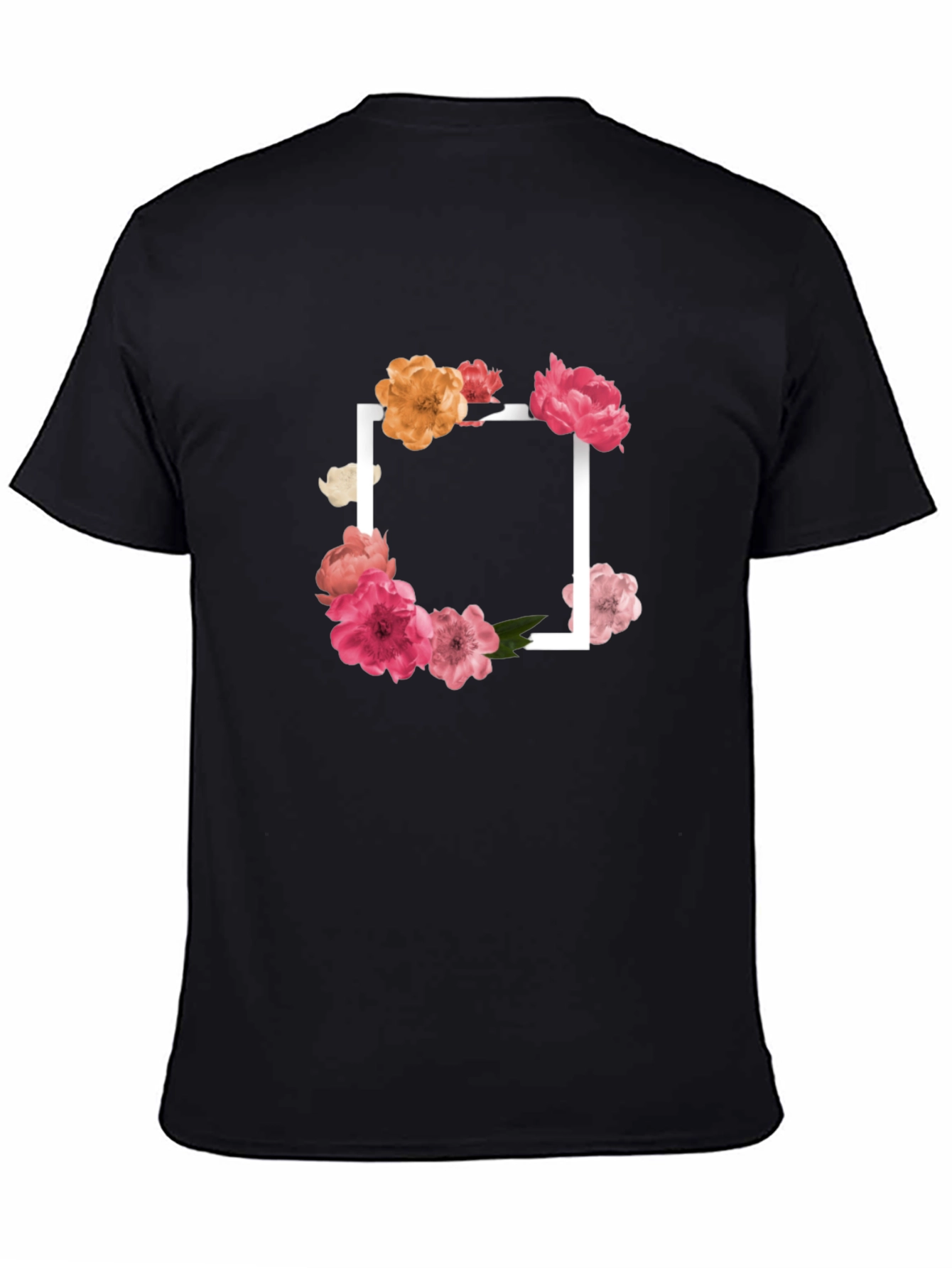 Black Floral Frame Black T-Shirt view 4