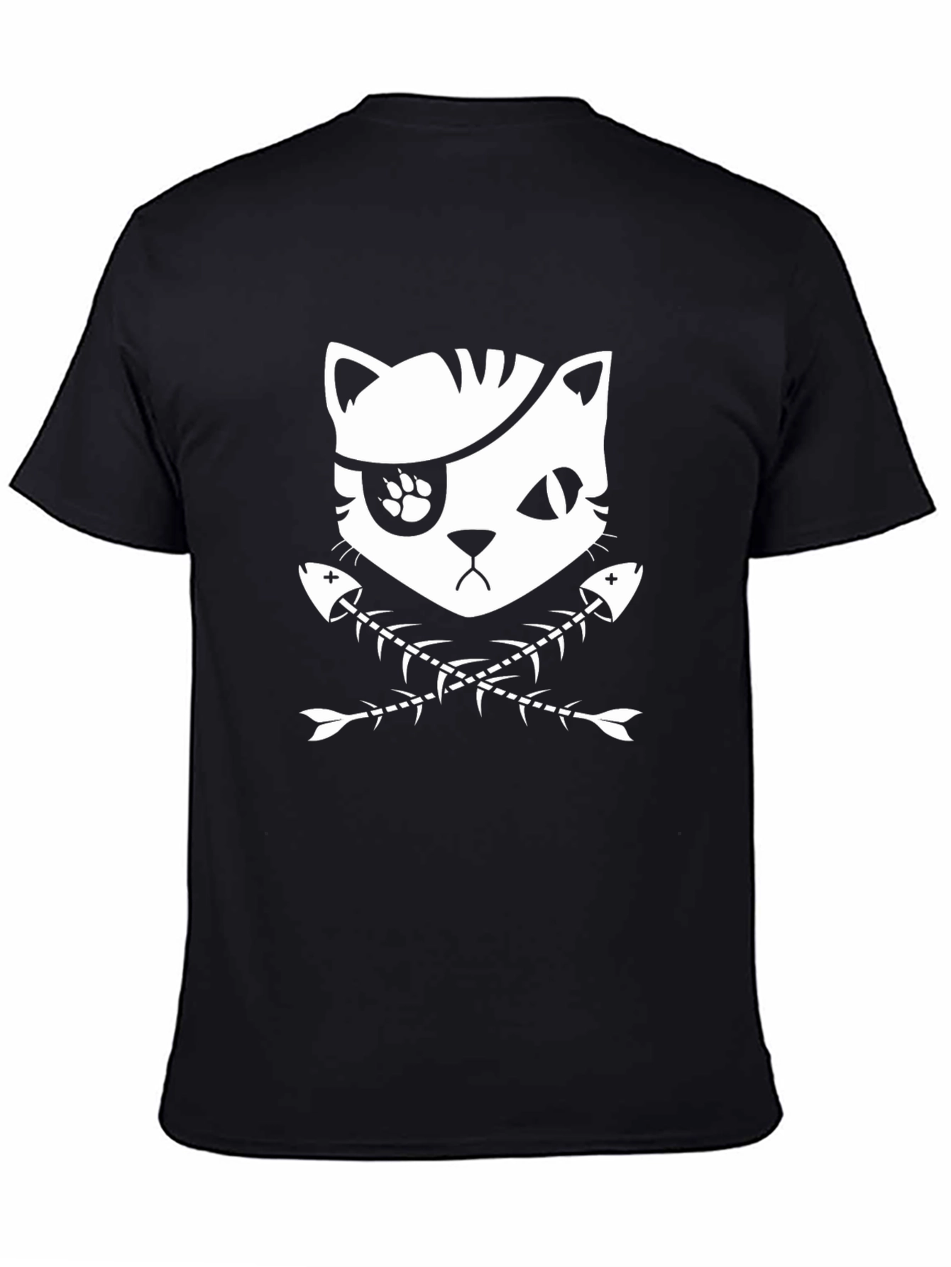 Black Pirate Cat Graphic Tee - Black Cotton T-Shirt view 4