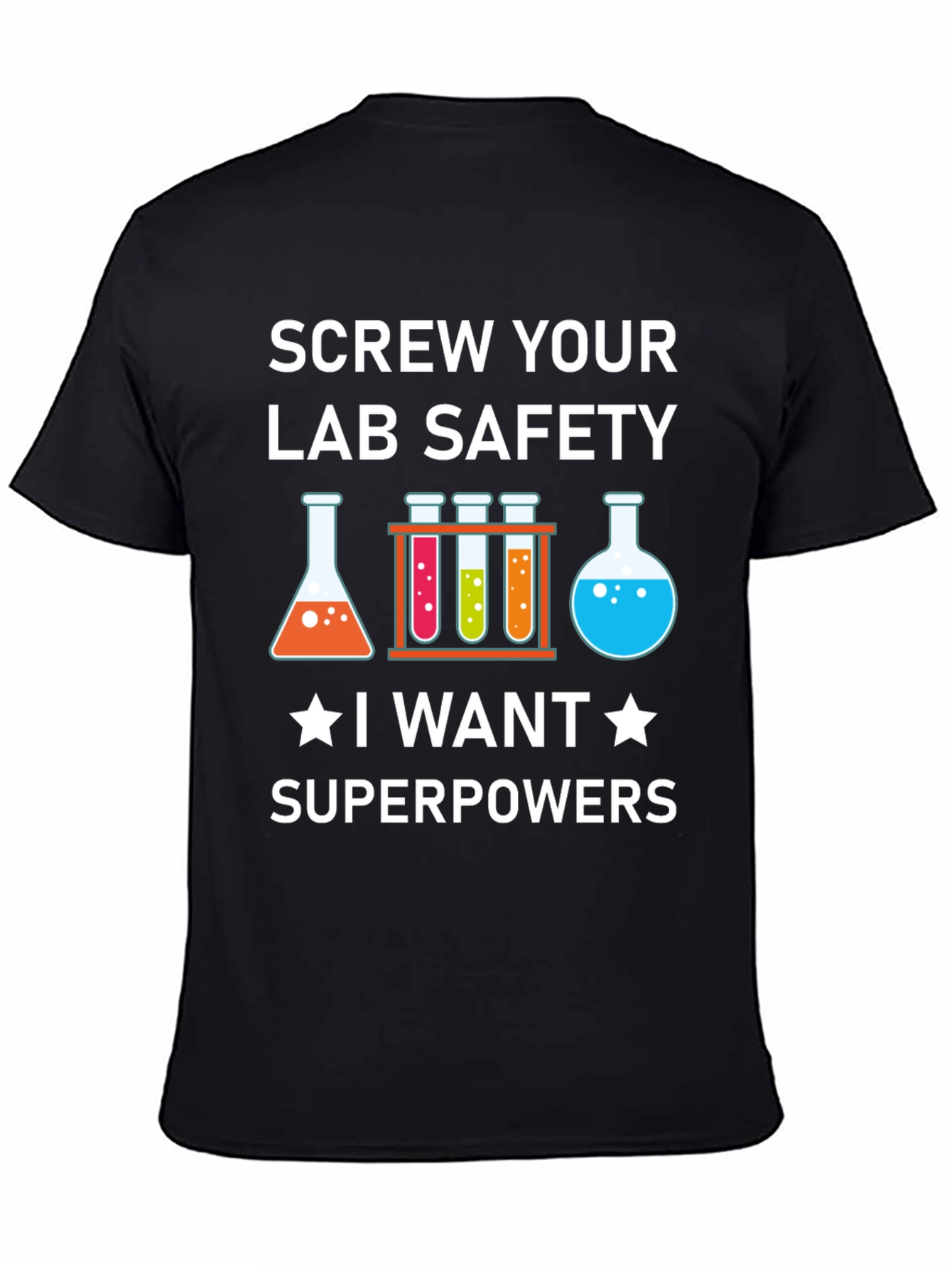 Black Screw Your Lab Safety T-Shirt: Superpowers Graphic Tee view 4