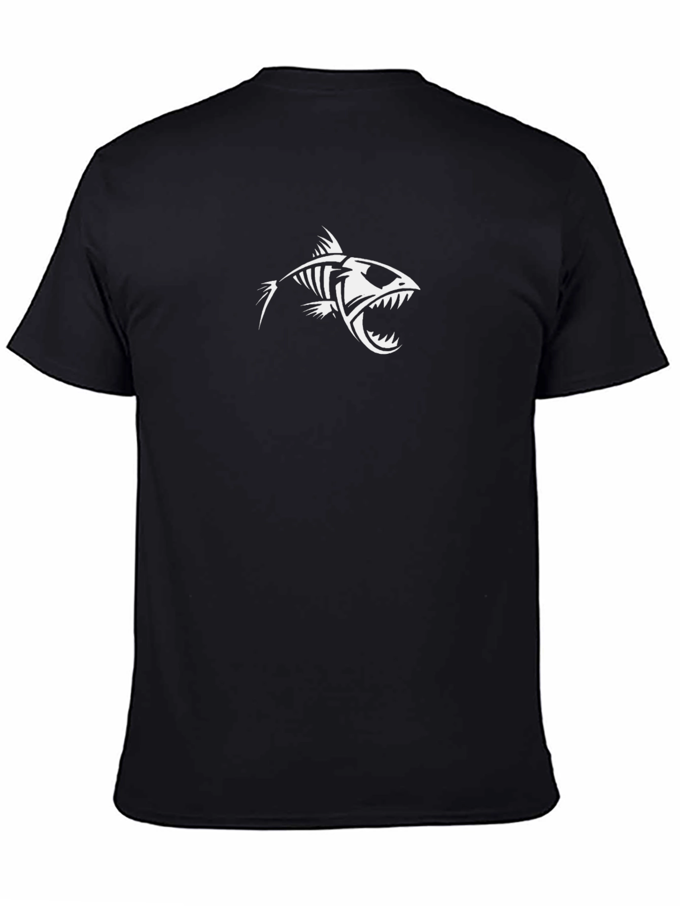 Black Men's Black Graphic Tee - Fish Skeleton Design view 4