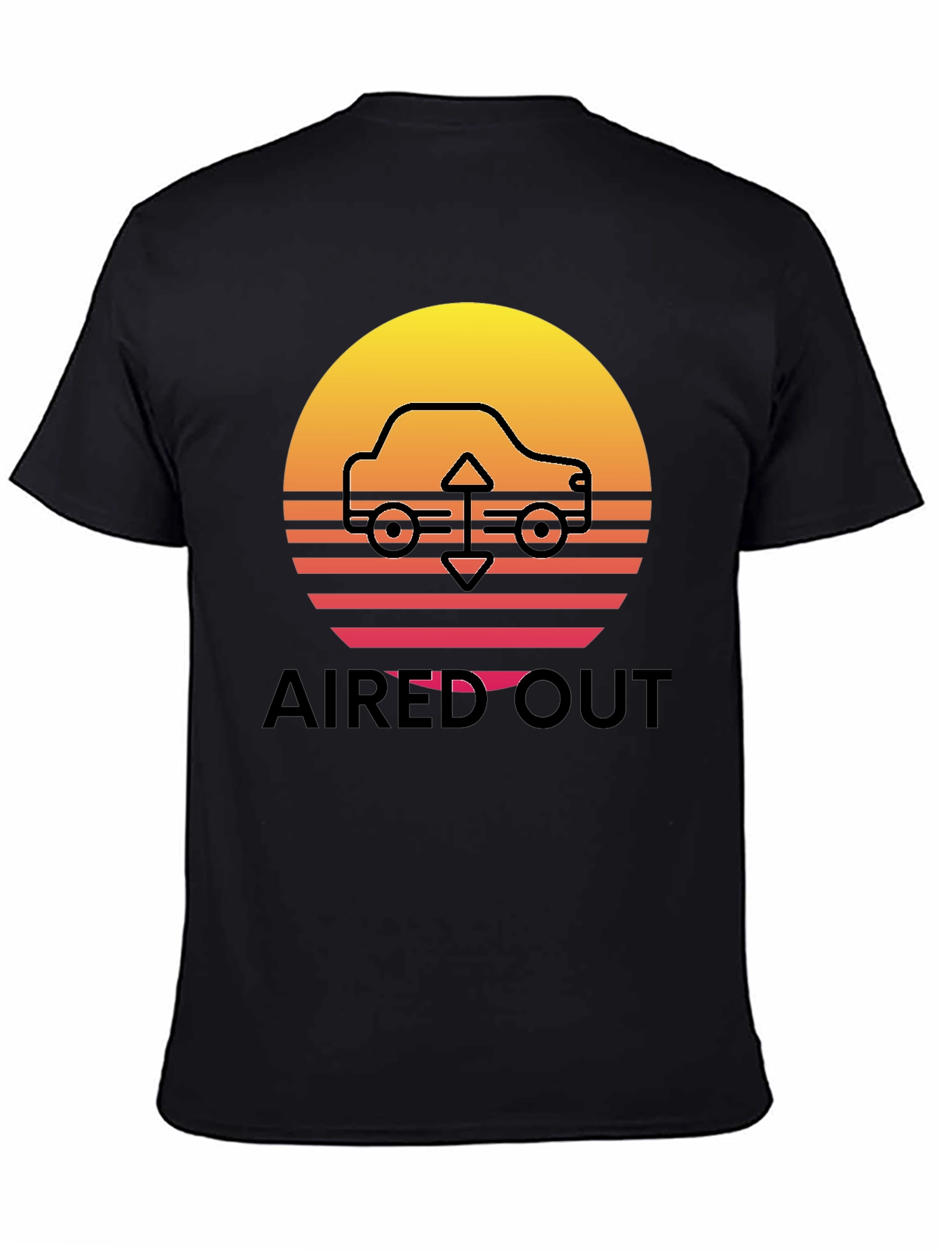 Black Aired Out Car Graphic Tee - Retro Sunset Design view 4