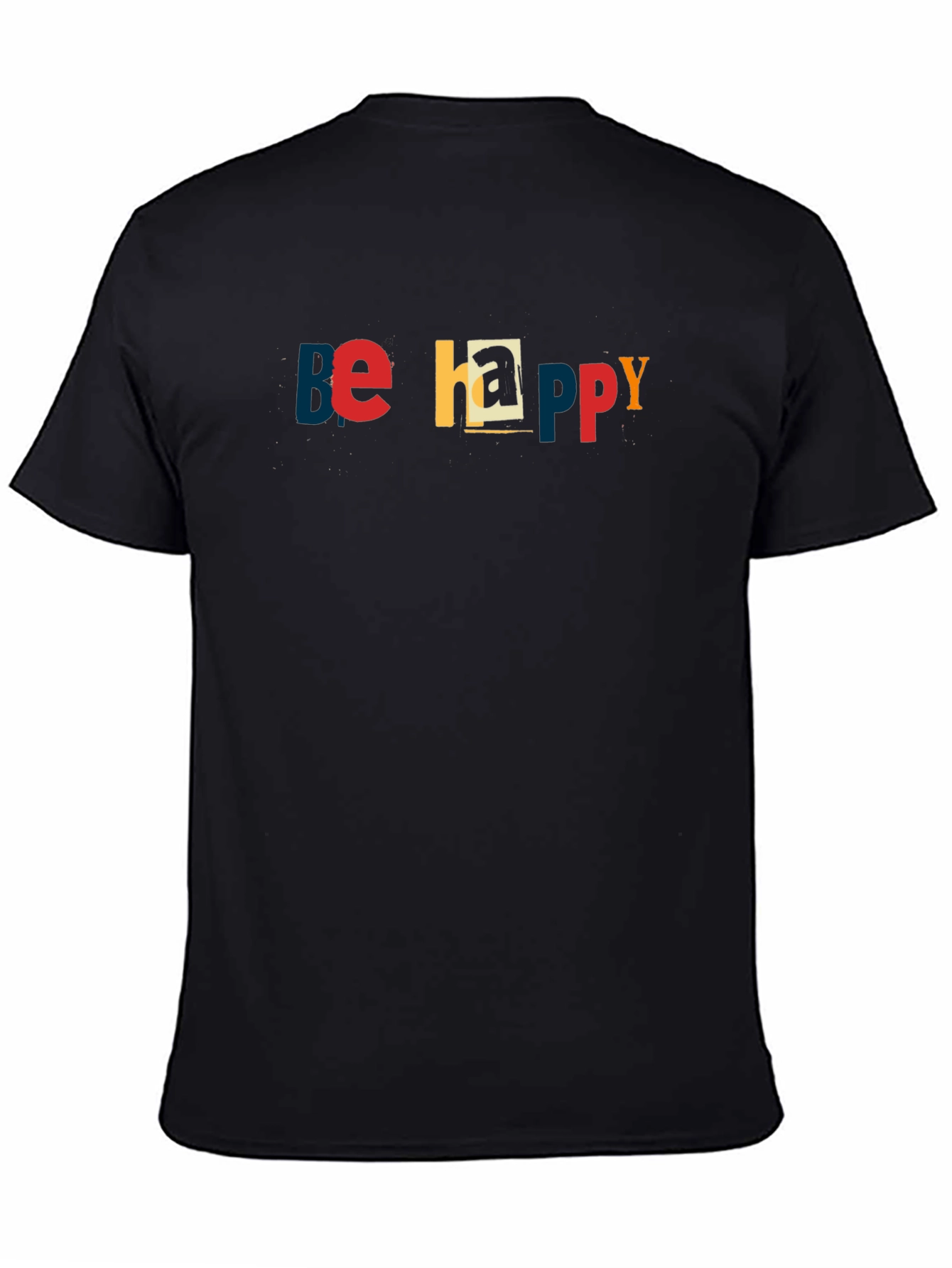Black Be Happy Graphic Print Crew Neck T-Shirt view 4