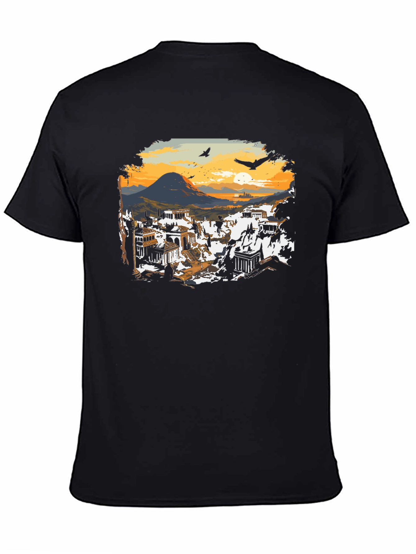 Black Ancient Cityscape Graphic Tee - Black view 4