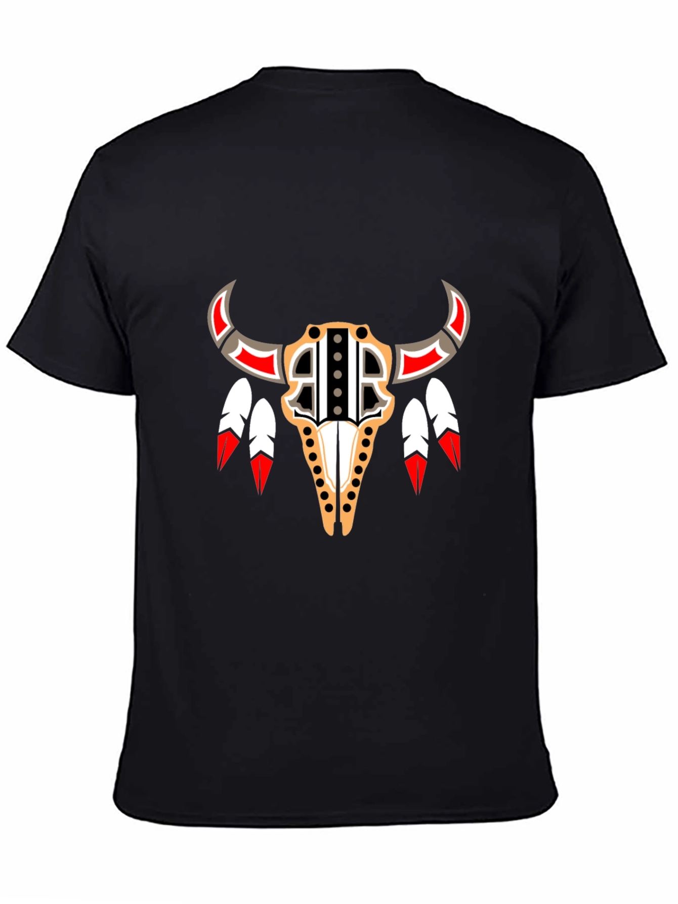 Black Native American Bull Skull Graphic Tee view 4