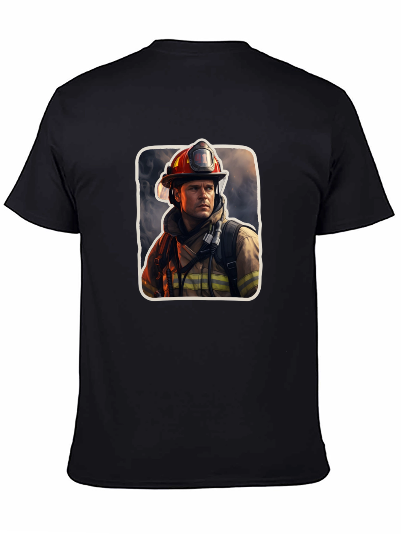 Black Firefighter Graphic Tee - Premium Black Cotton T-Shirt view 4