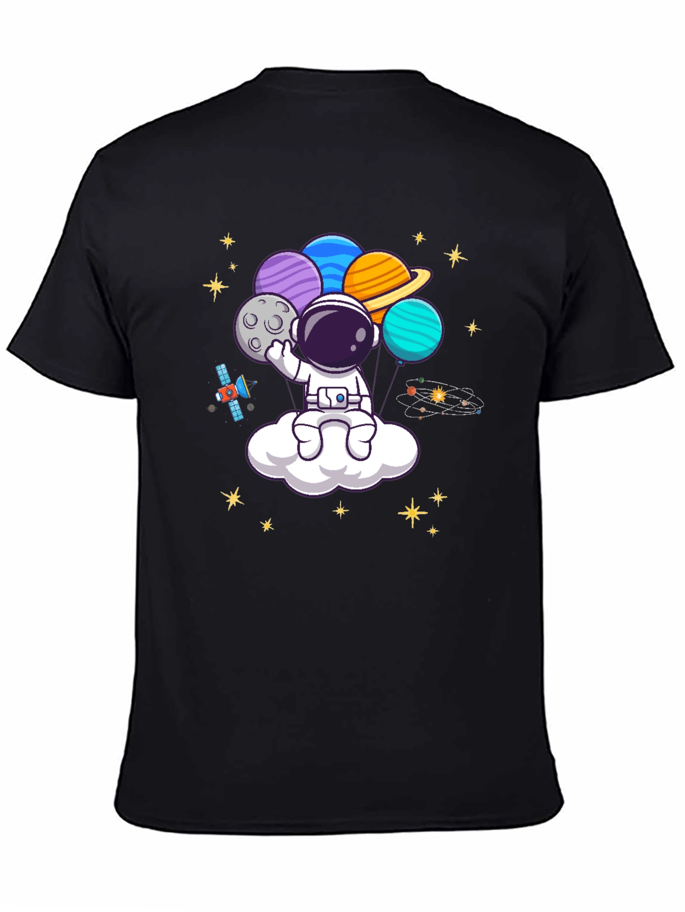 Black Astronaut Planet Balloons Graphic Tee - Black view 4