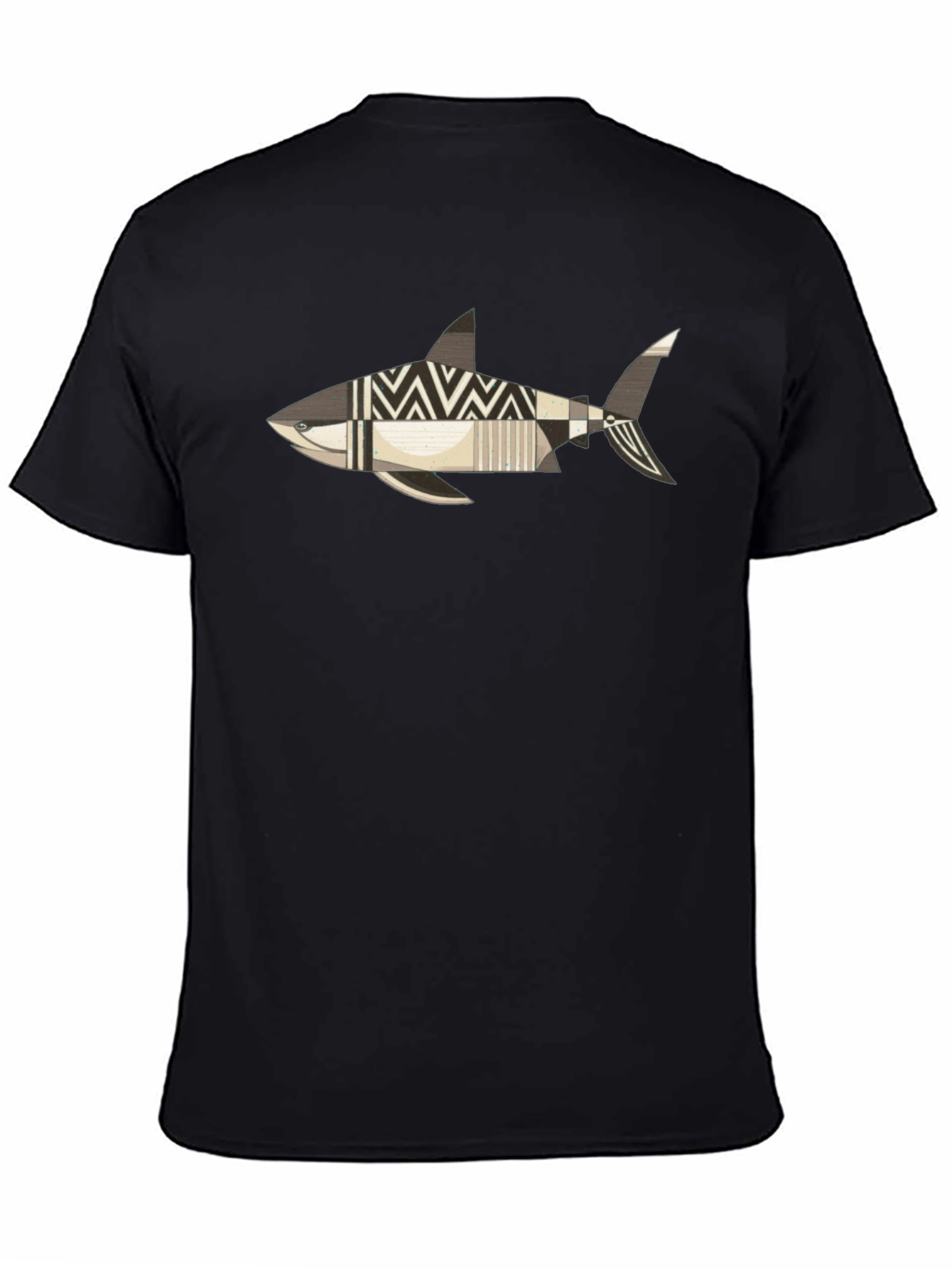 Black Abstract Shark Graphic Print T-Shirt view 4
