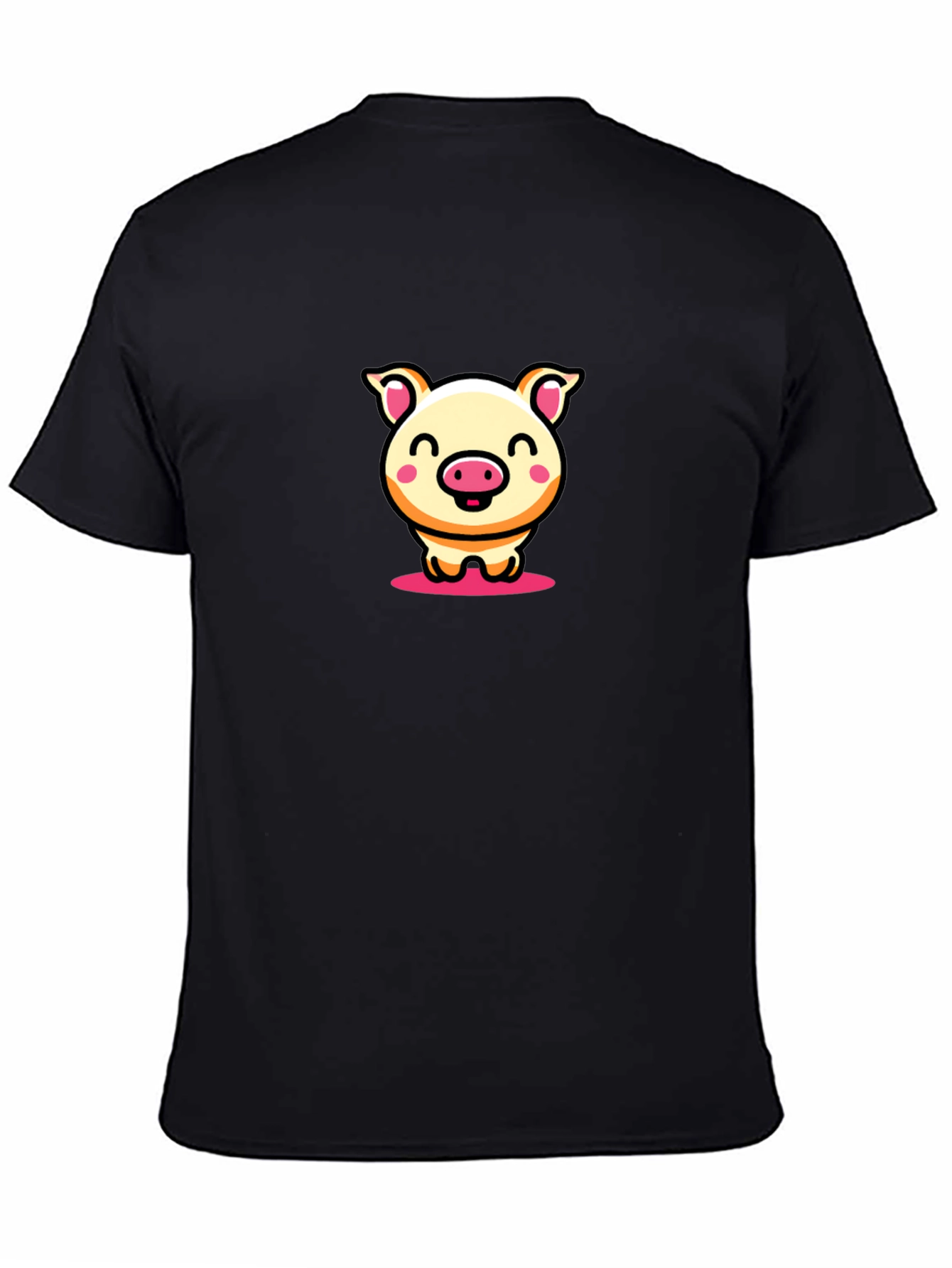 Black Cute Pig Cartoon Black T-Shirt view 4