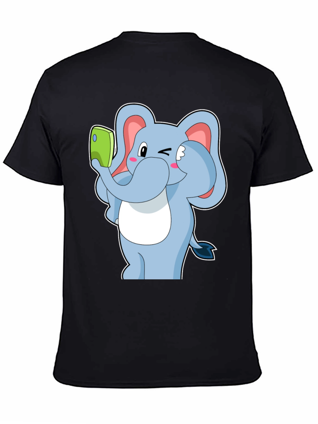 Black Elephant Selfie T-Shirt - Fun Cartoon Tee view 4