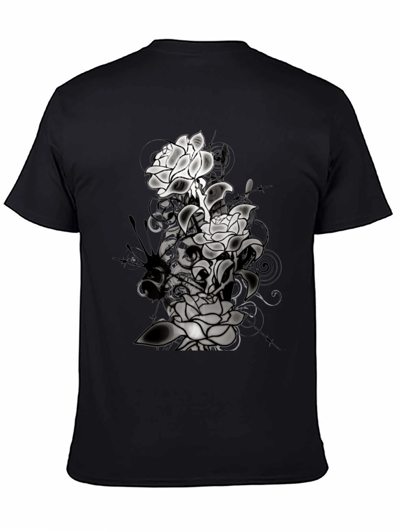 Black Floral Graphic T-Shirt - Men's Black Tee view 4