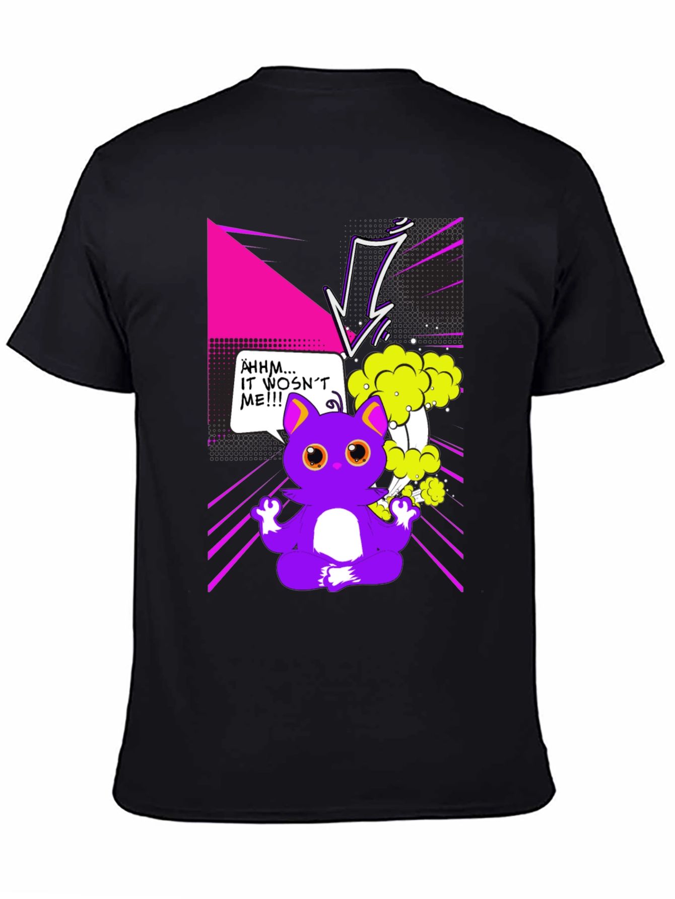 Black Funny Cartoon Cat Graphic T-Shirt view 4
