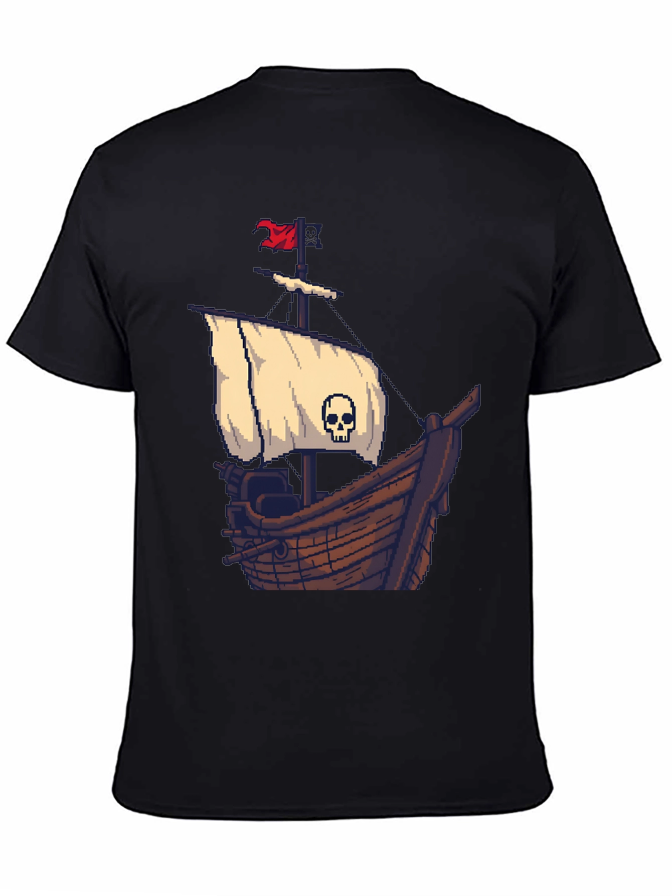 Pirate Ship Pixel Art Black T-Shirt - 4