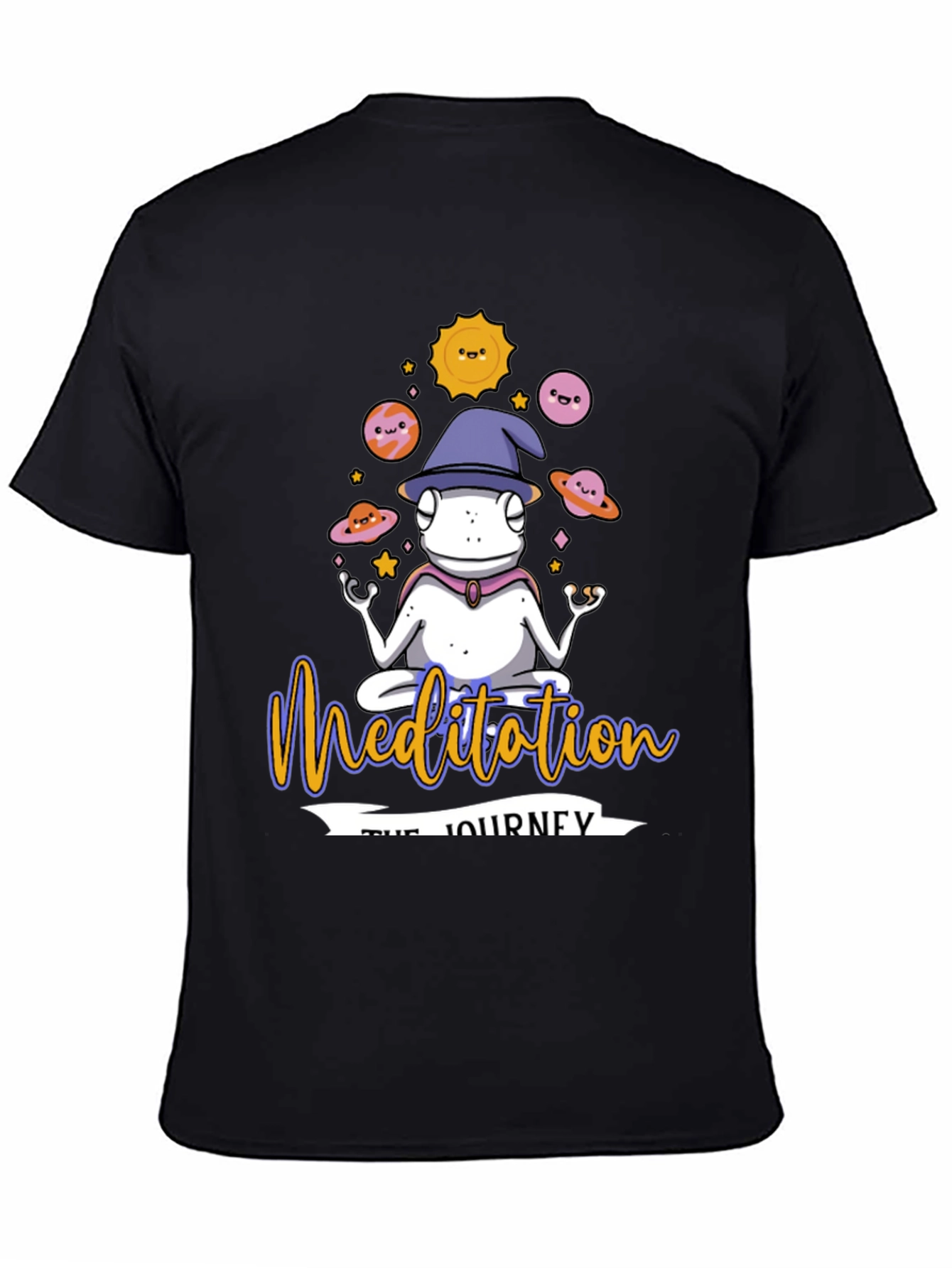 Black Meditation Journey Black T-Shirt, Yoga Frog Design view 4