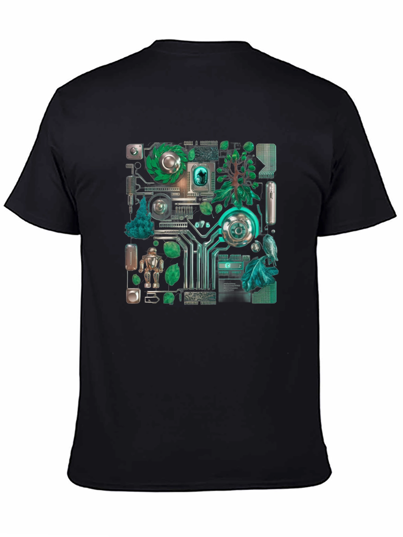 Black Eco-Tech Fusion Graphic Tee - Black Cotton Blend view 4