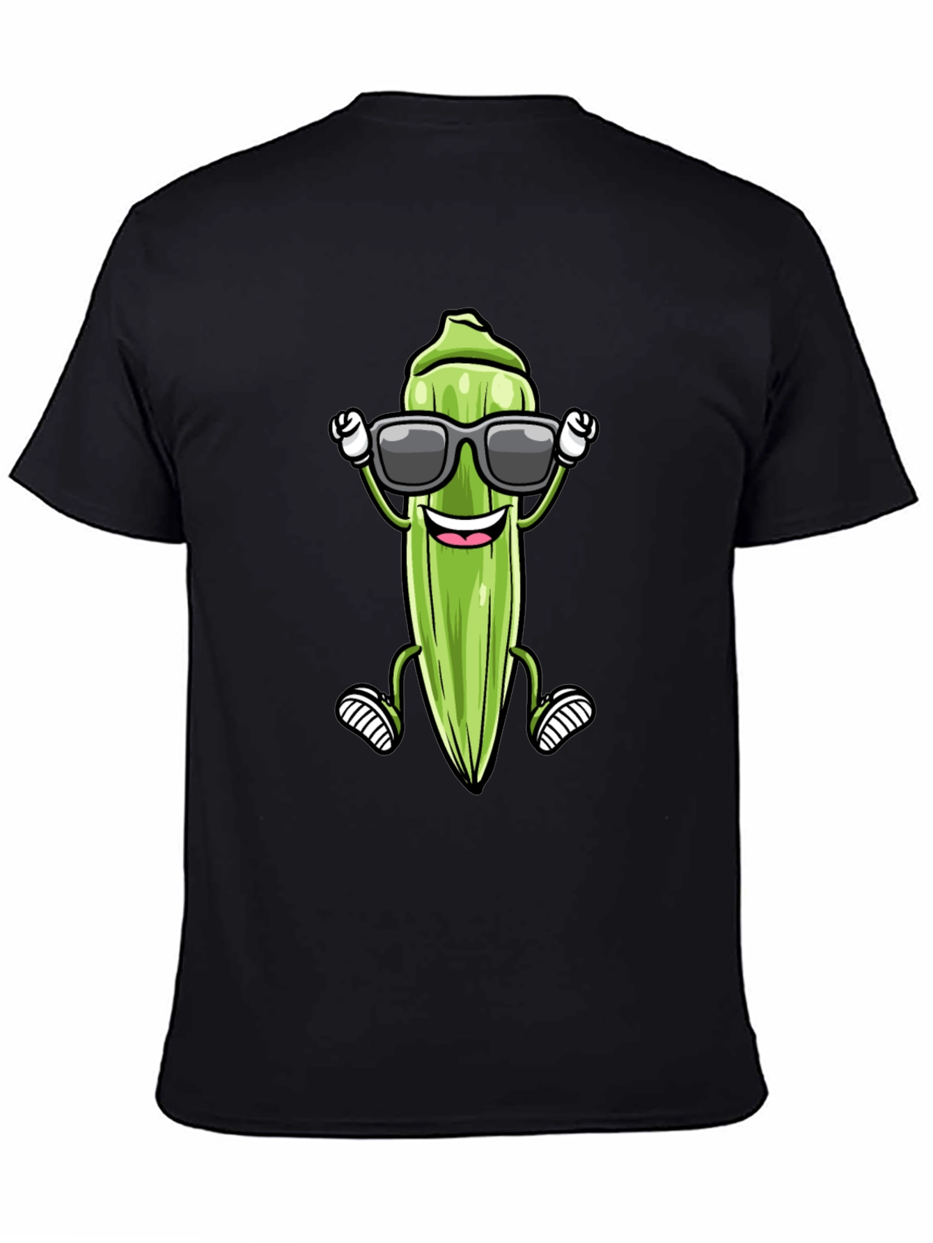 Black Cool Okra Cartoon T-Shirt view 4
