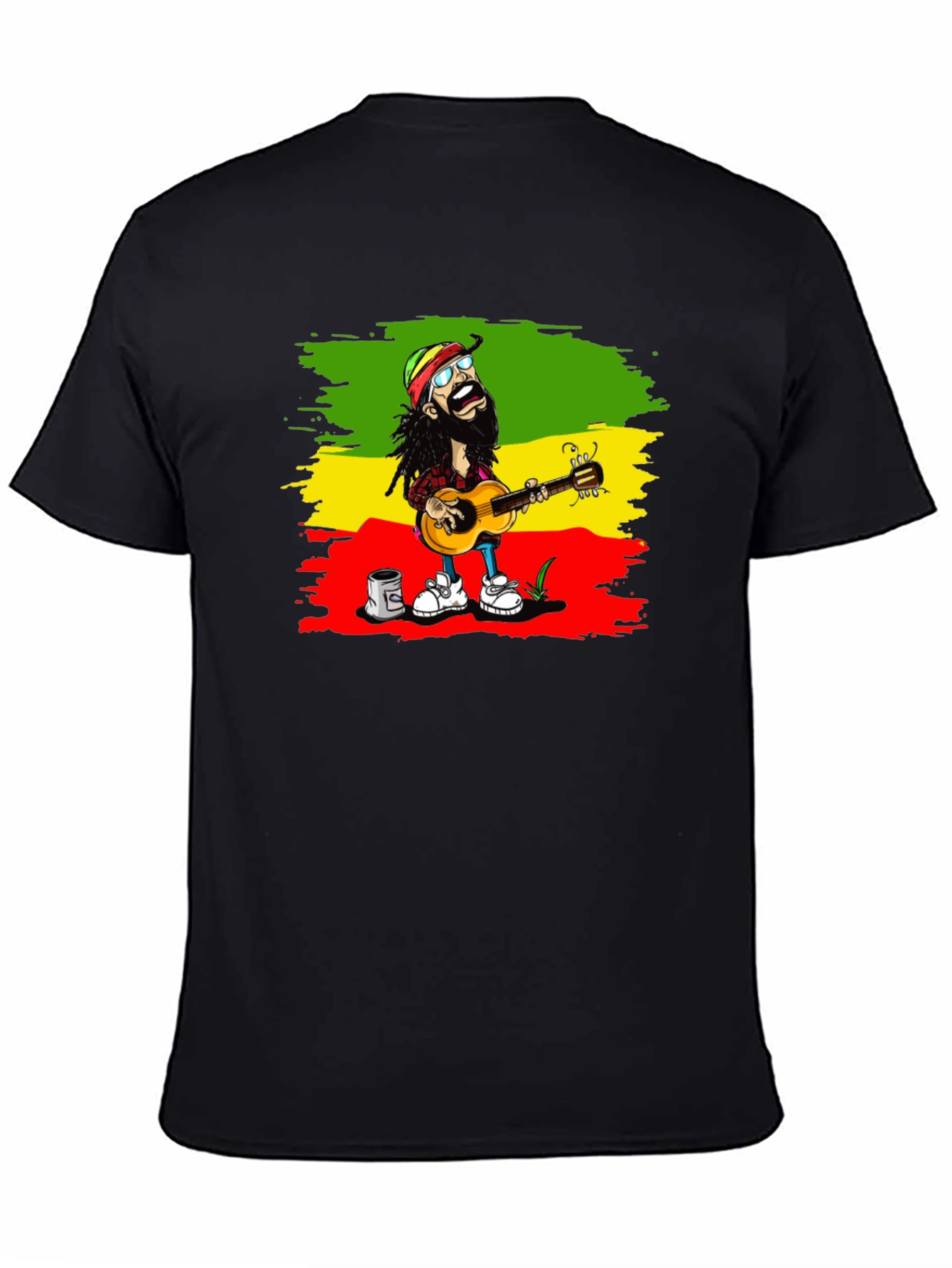 Black Rasta Cartoon Guitarist T-Shirt view 4