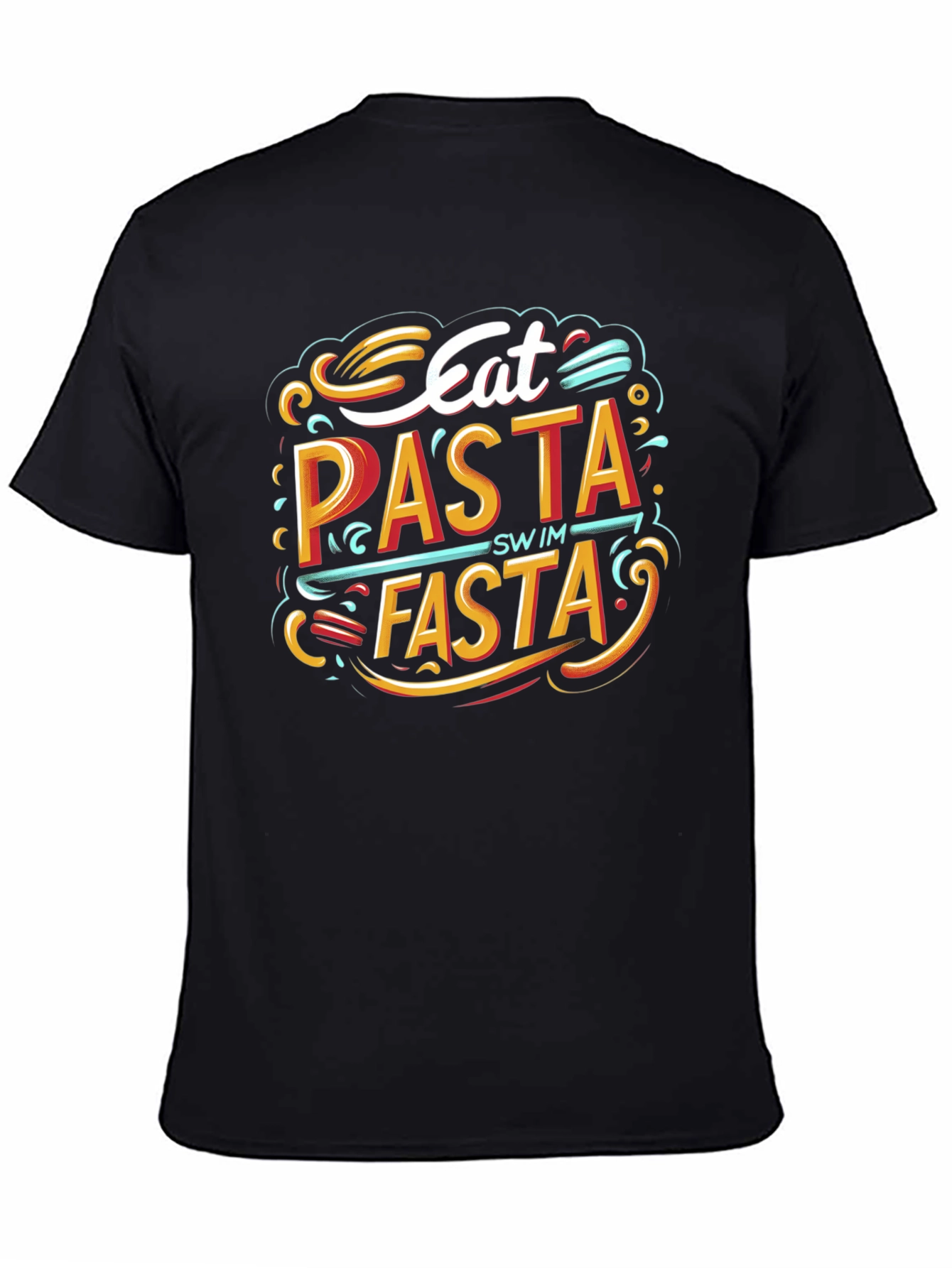 Black Eat Pasta Swim Fasta Graphic T-Shirt view 4