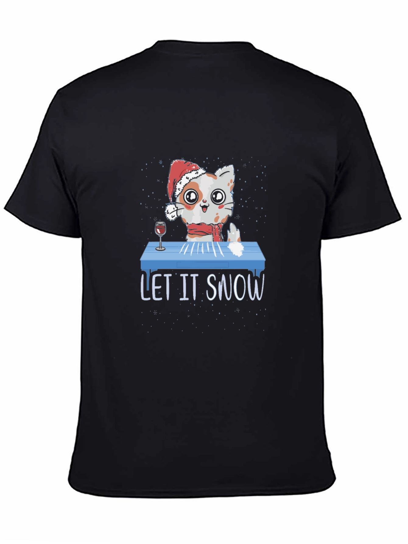 Black Let It Snow Funny Christmas Cat T-Shirt view 4
