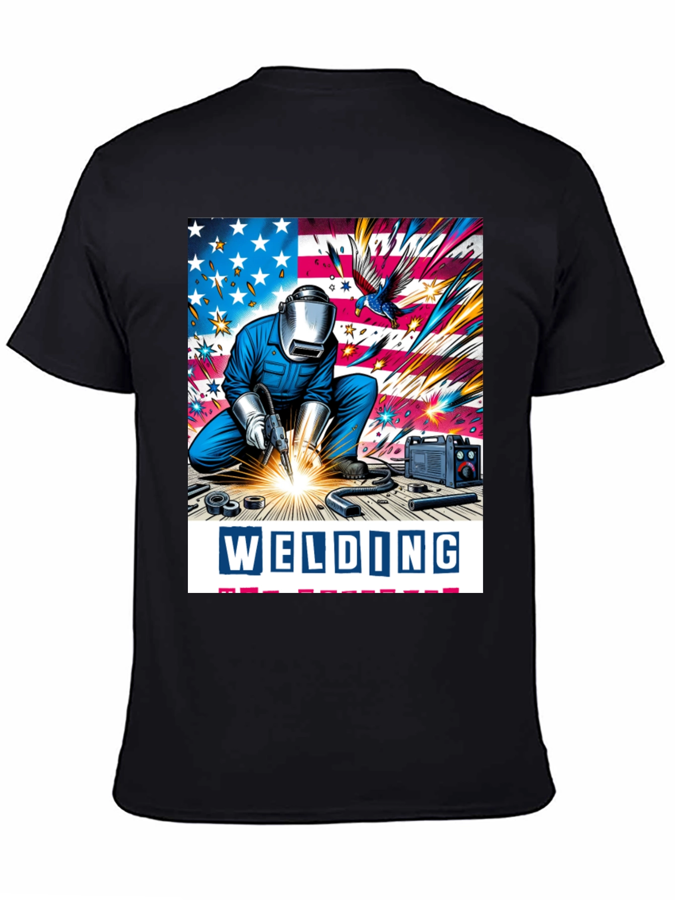 Black Welding American Flag Graphic Tee view 4