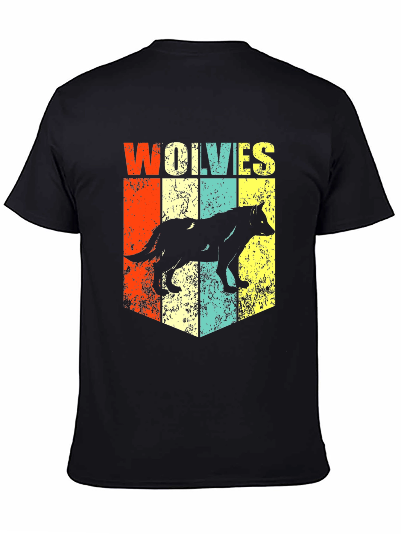 Black Retro Wolves Graphic T-Shirt - Black view 4