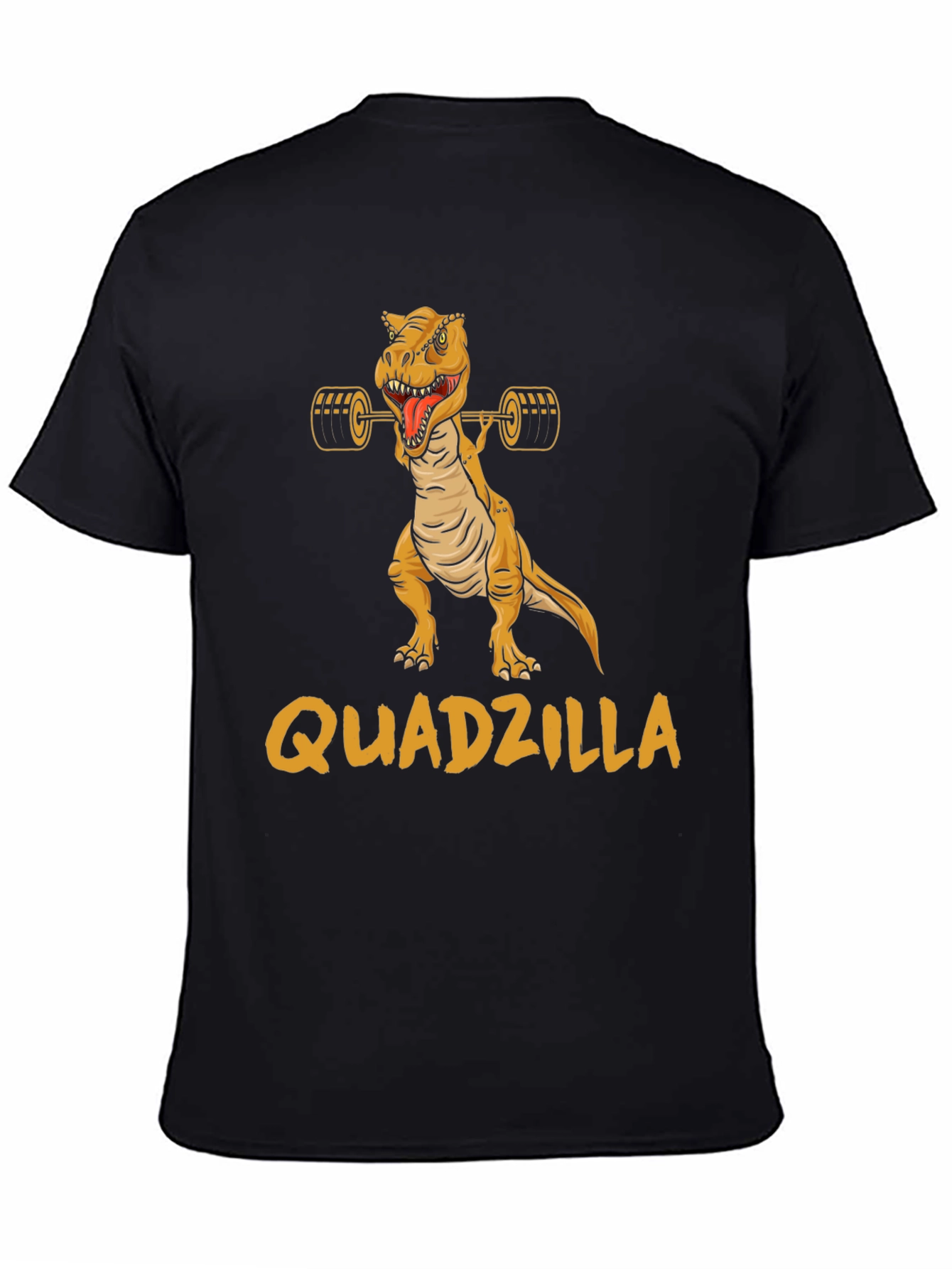 Black Quadzilla Weightlifting Dinosaur Graphic T-Shirt view 4