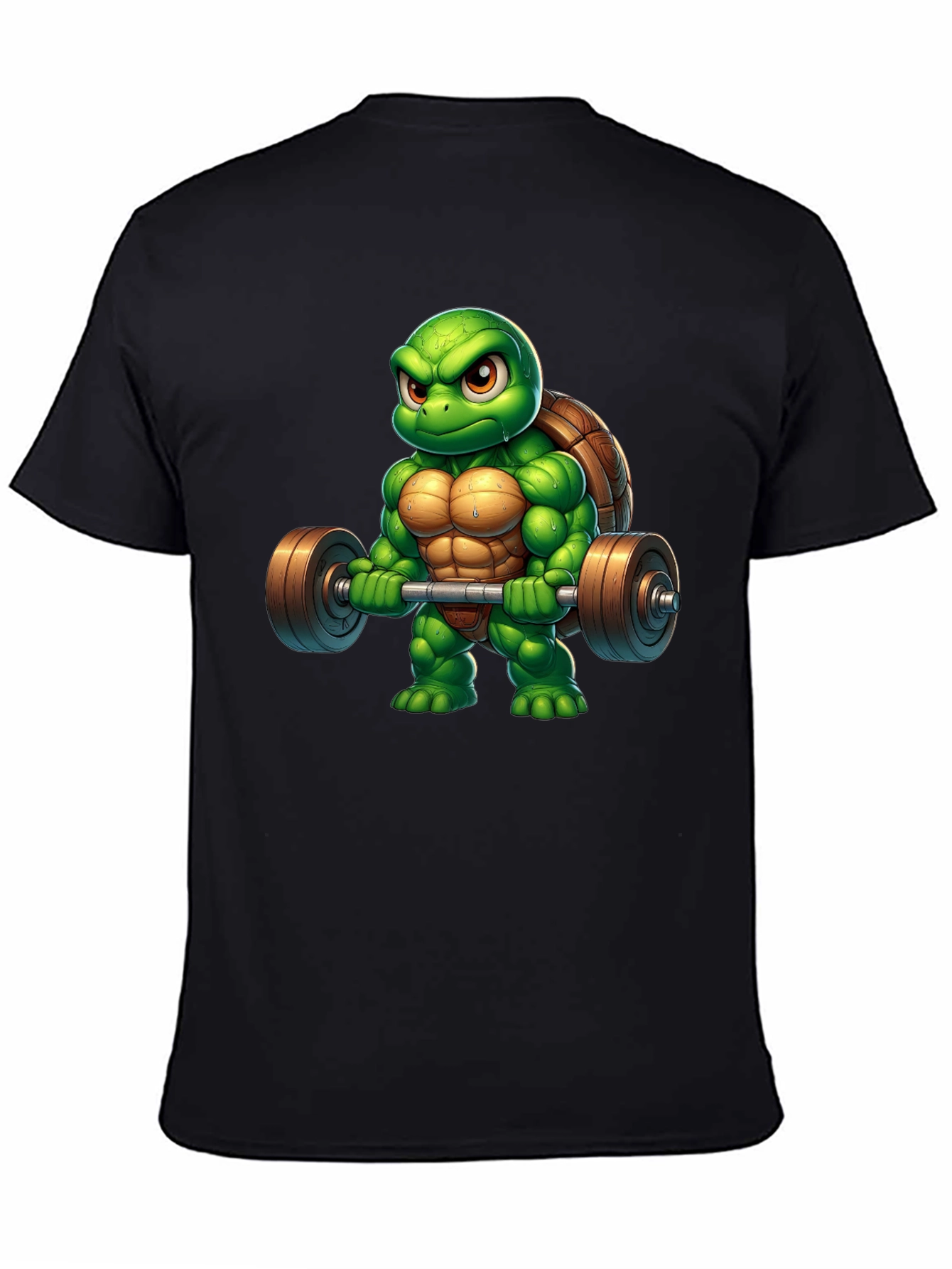 Black Turtle Powerlifter Black T-Shirt view 4