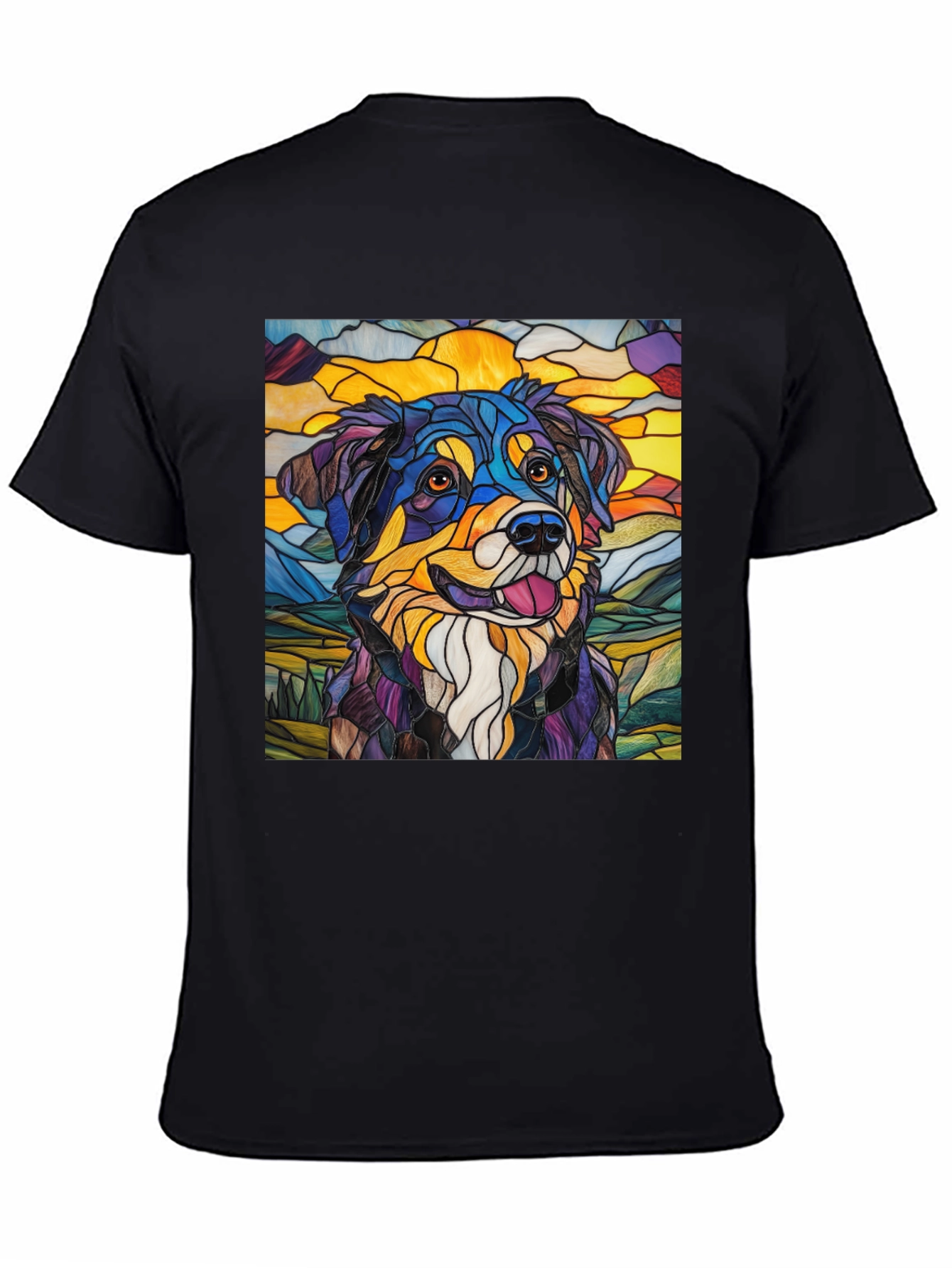Black Stained Glass Dog Art Tee view 4