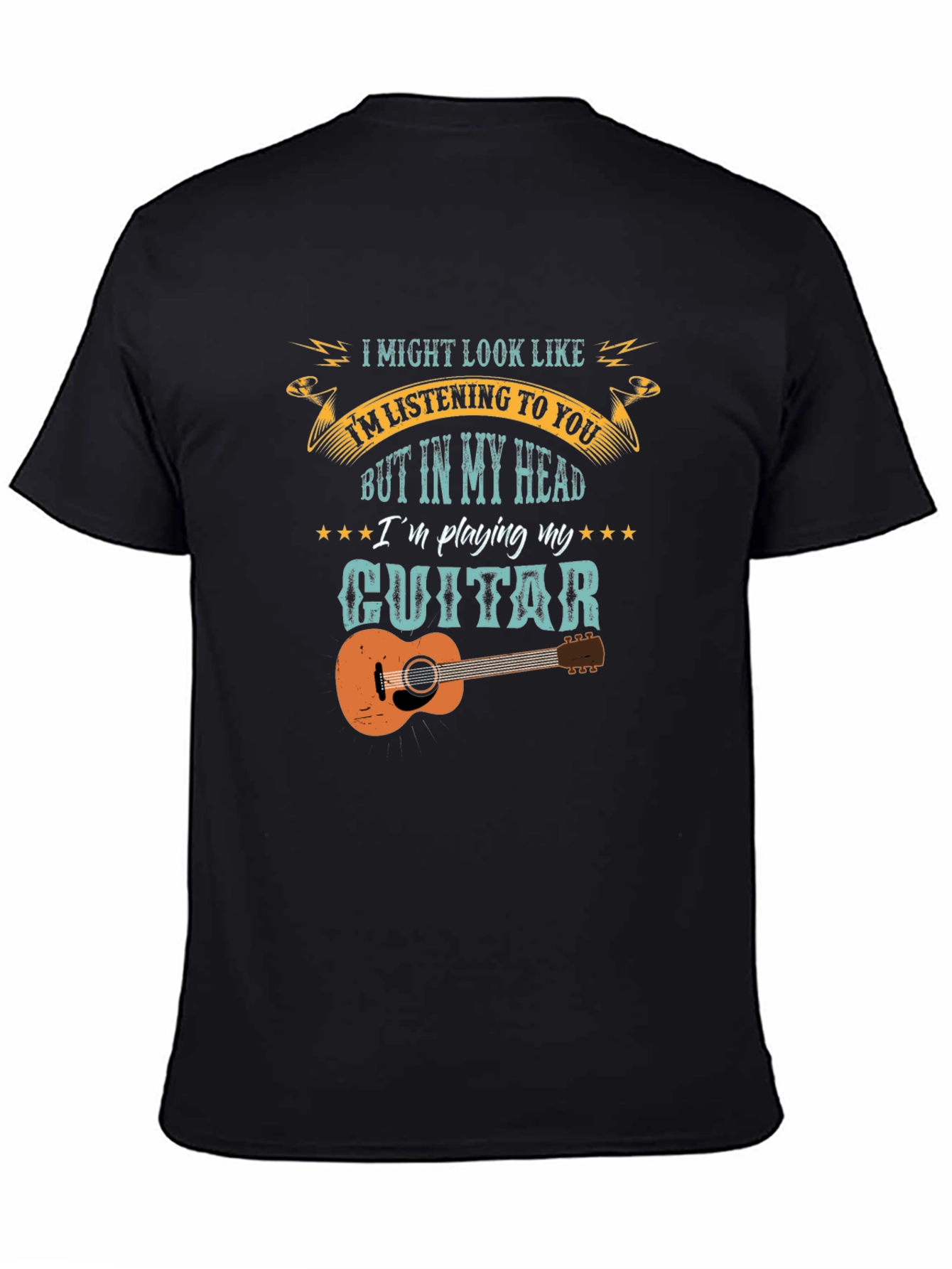 Black Guitar Player Graphic Tee - Music Lover T-Shirt view 4