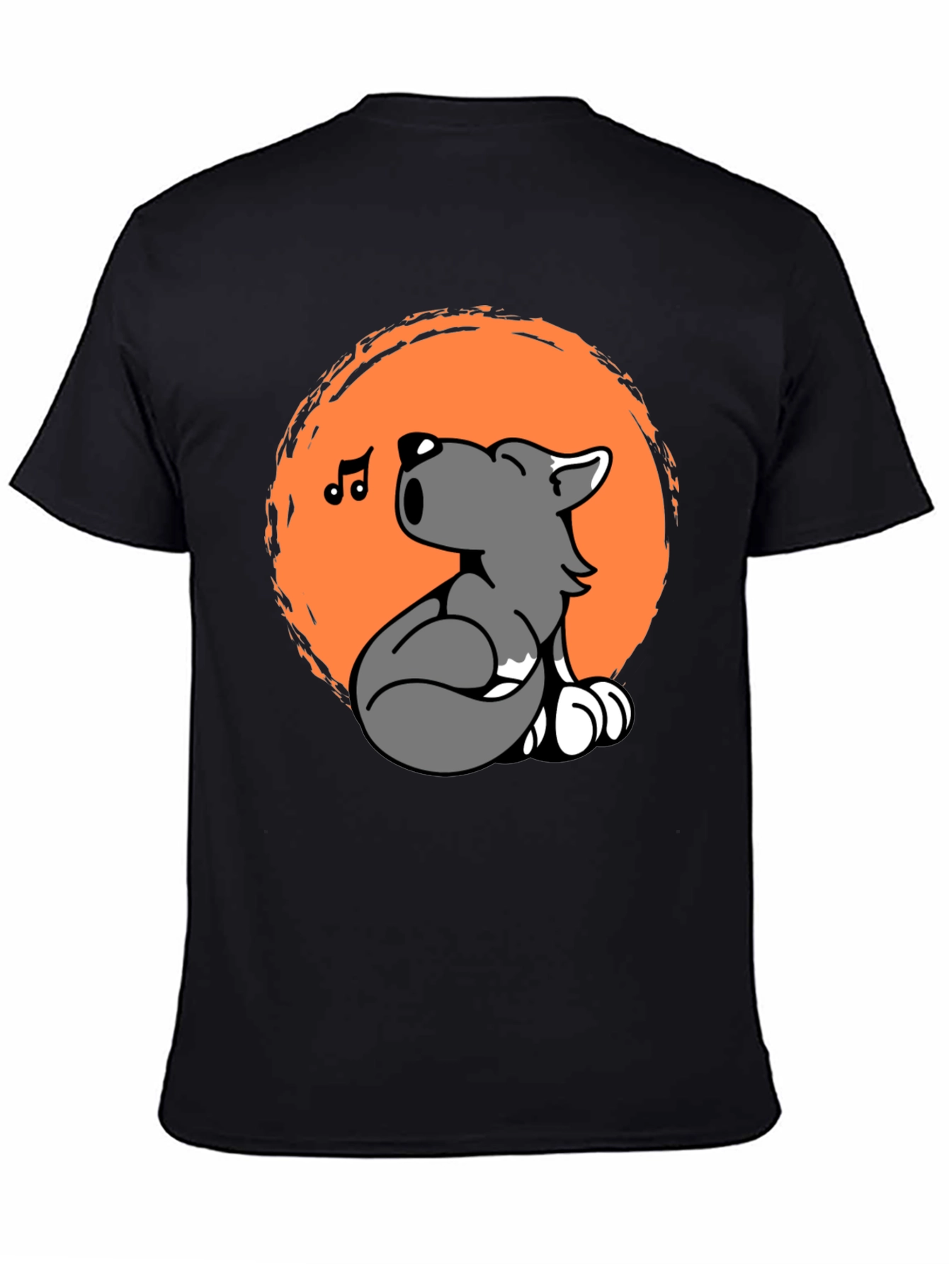 Black Cartoon Wolf Howling Graphic Tee - Black Unisex T-Shirt view 4