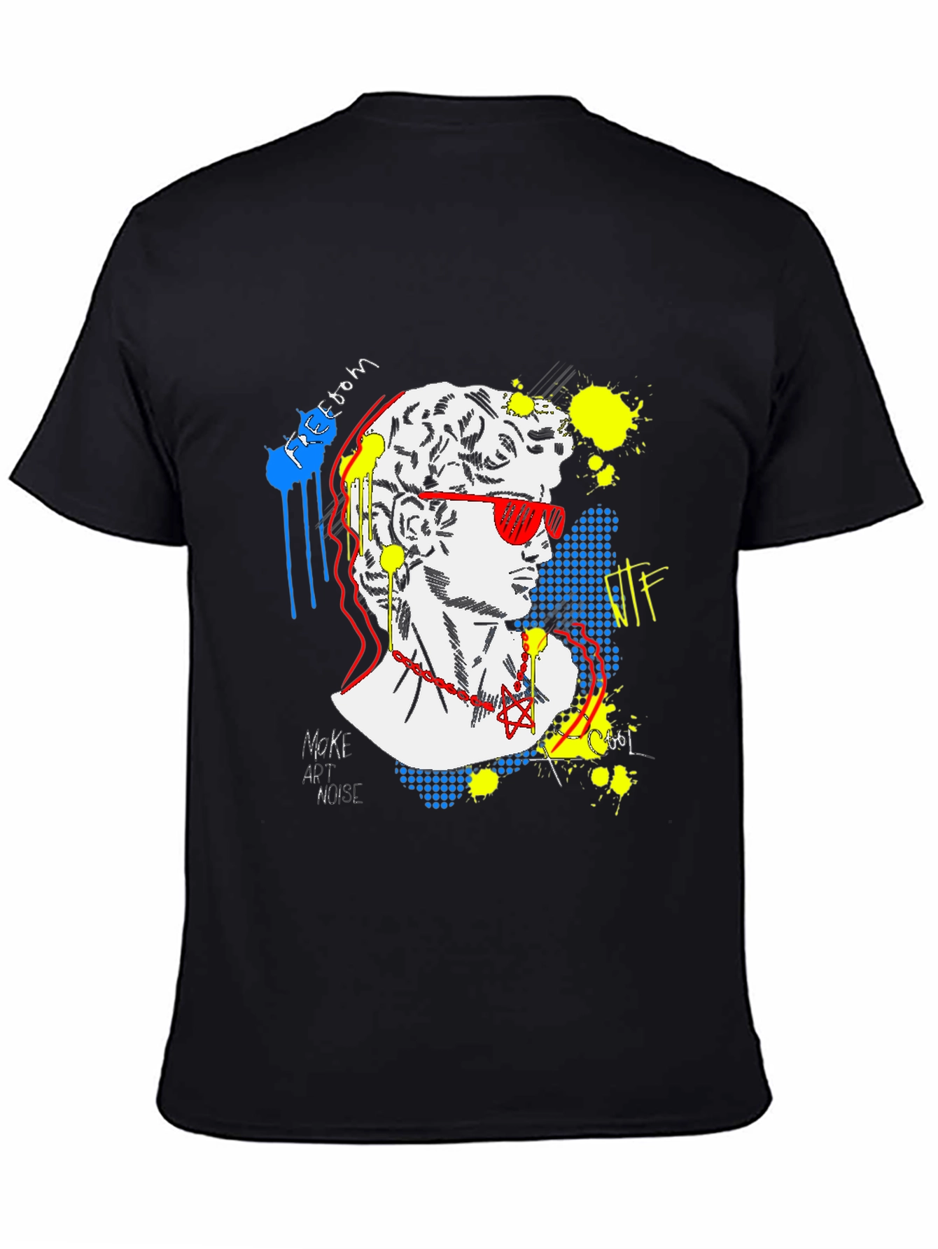 Black Pop Art David Graphic Tee - Unisex Black T-Shirt view 4