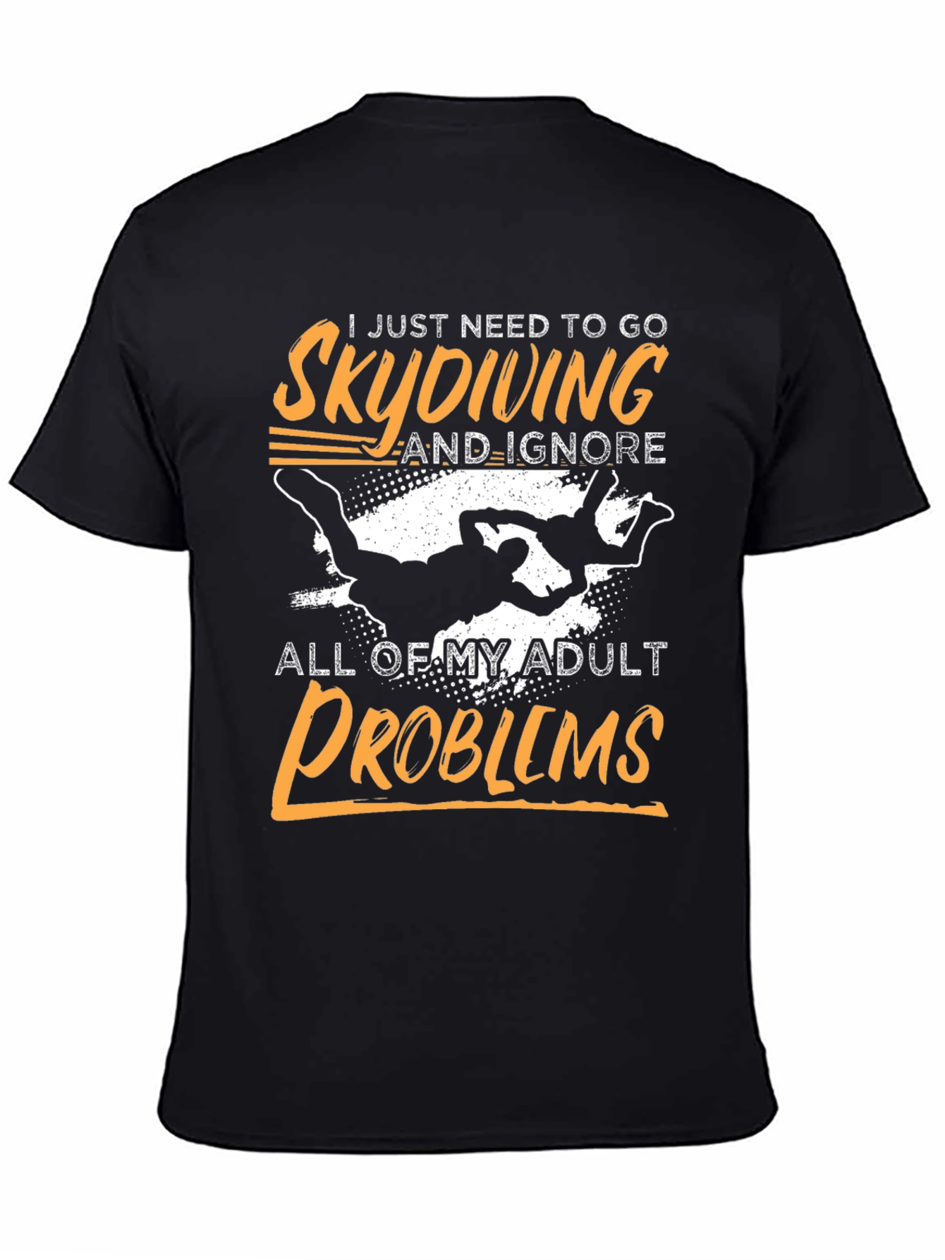 Black Skydiving Adult Problems Graphic Tee view 4